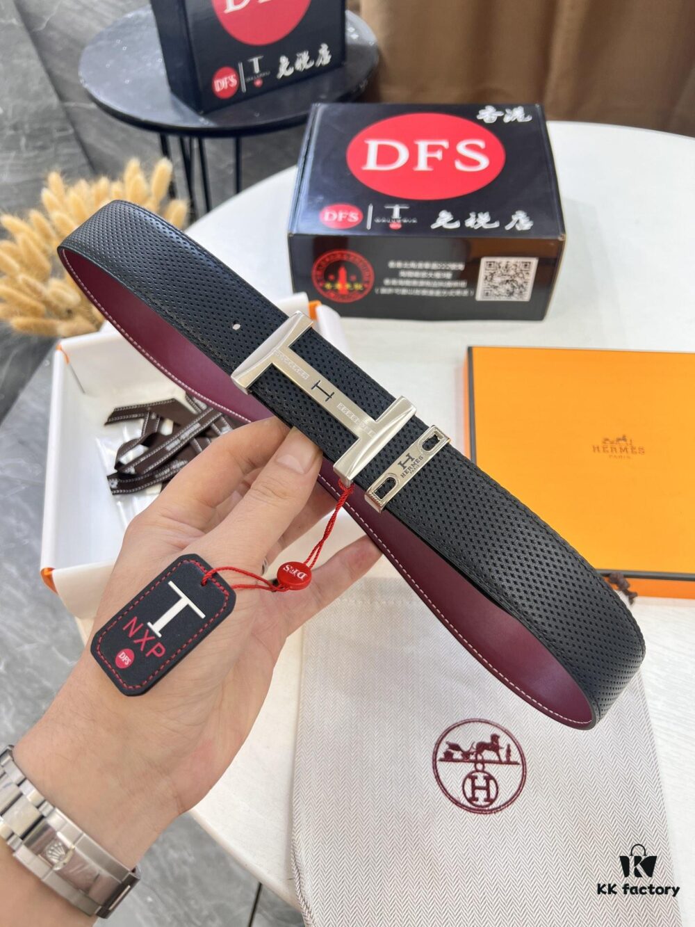 Hermès Men's Belt, Wine Red Fine-Grain Full-Grain Calfskin, 3.8cm Width, Original Imported Pin Buckle with H-Logo Stainless Steel Hardware