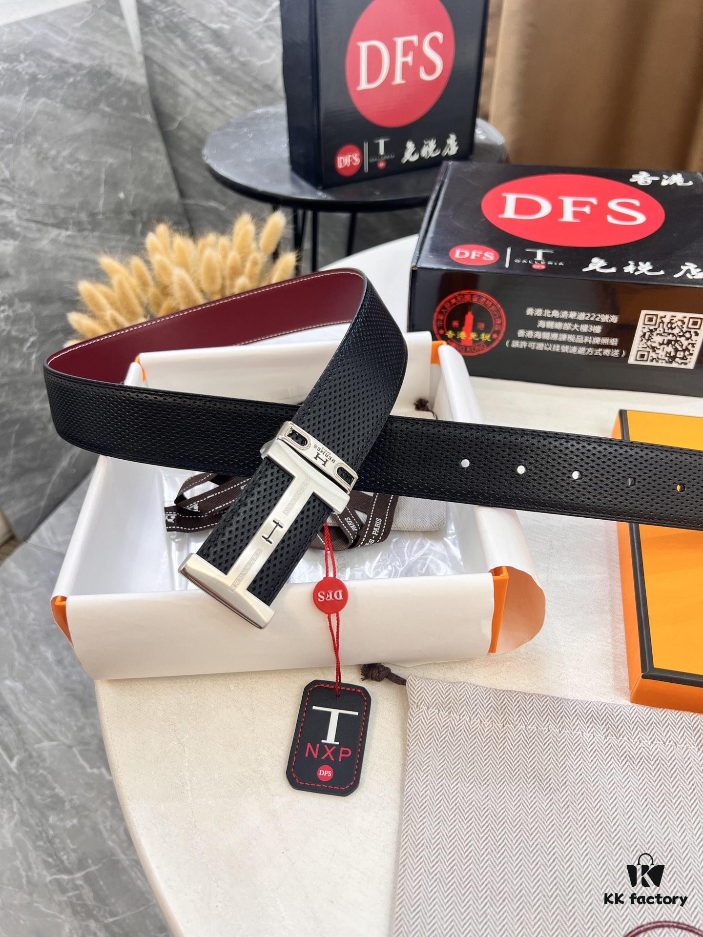 Hermès Men's Belt, Wine Red Fine-Grain Full-Grain Calfskin, 3.8cm Width, Original Imported Pin Buckle with H-Logo Stainless Steel Hardware