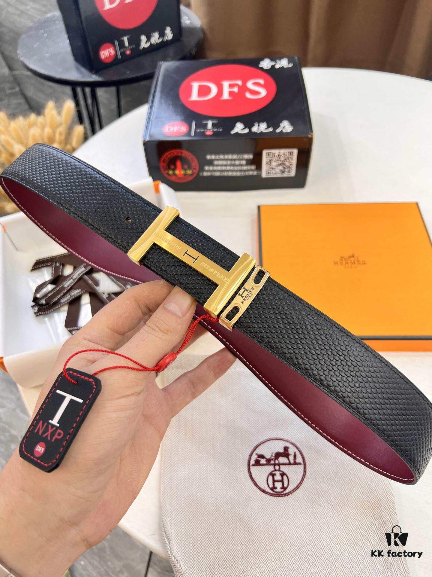 Hermès Men's Belt, Wine Red Fine-Grain Full-Grain Calfskin, 3.8cm Width, Original Imported Punching Head Leather, Stainless Steel H Buckle, Custom Length