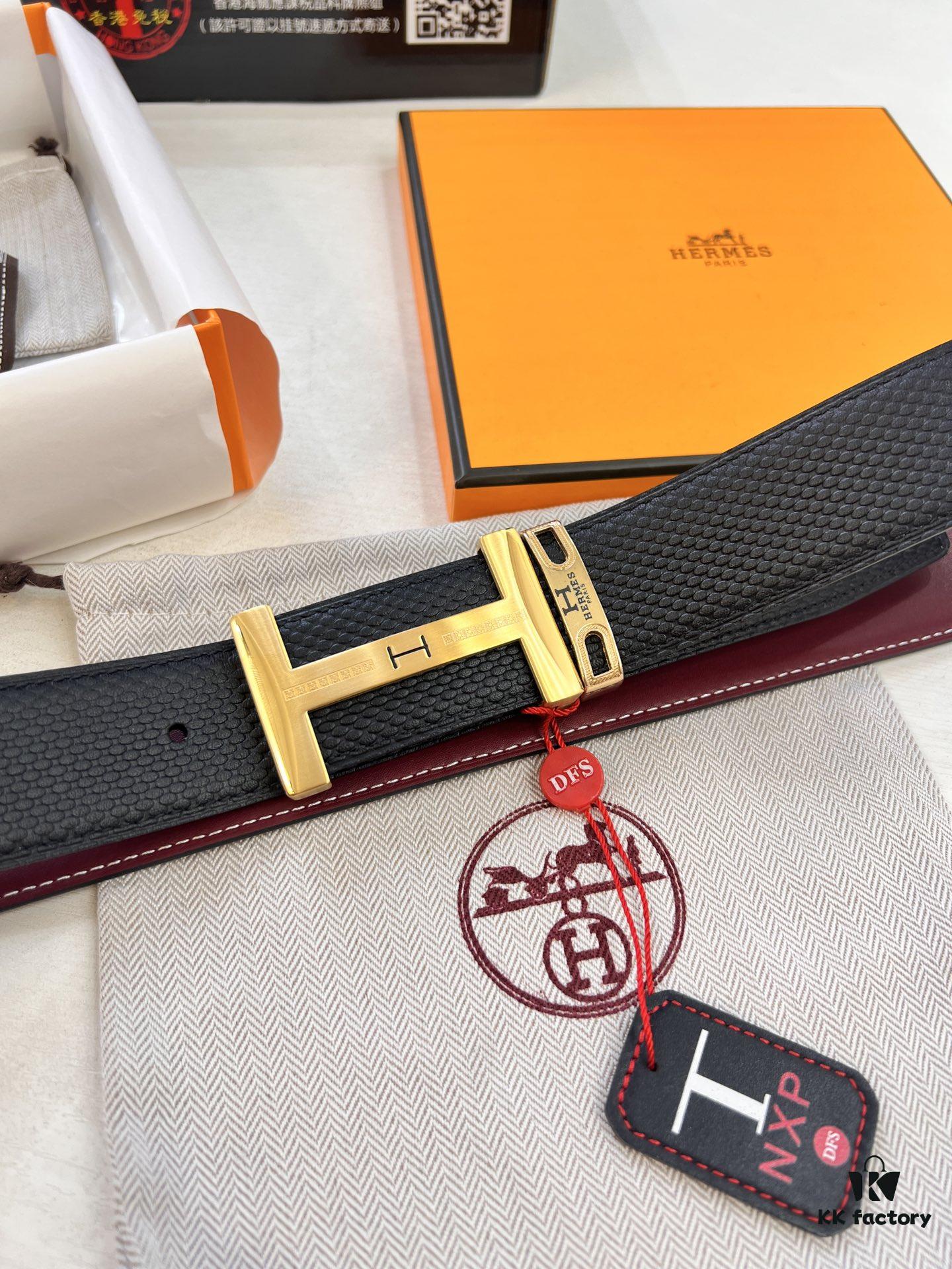 Hermès Men's Belt, Wine Red Fine-Grain Full-Grain Calfskin, 3.8cm Width, Original Imported Punching Head Leather, Stainless Steel H Buckle, Custom Length