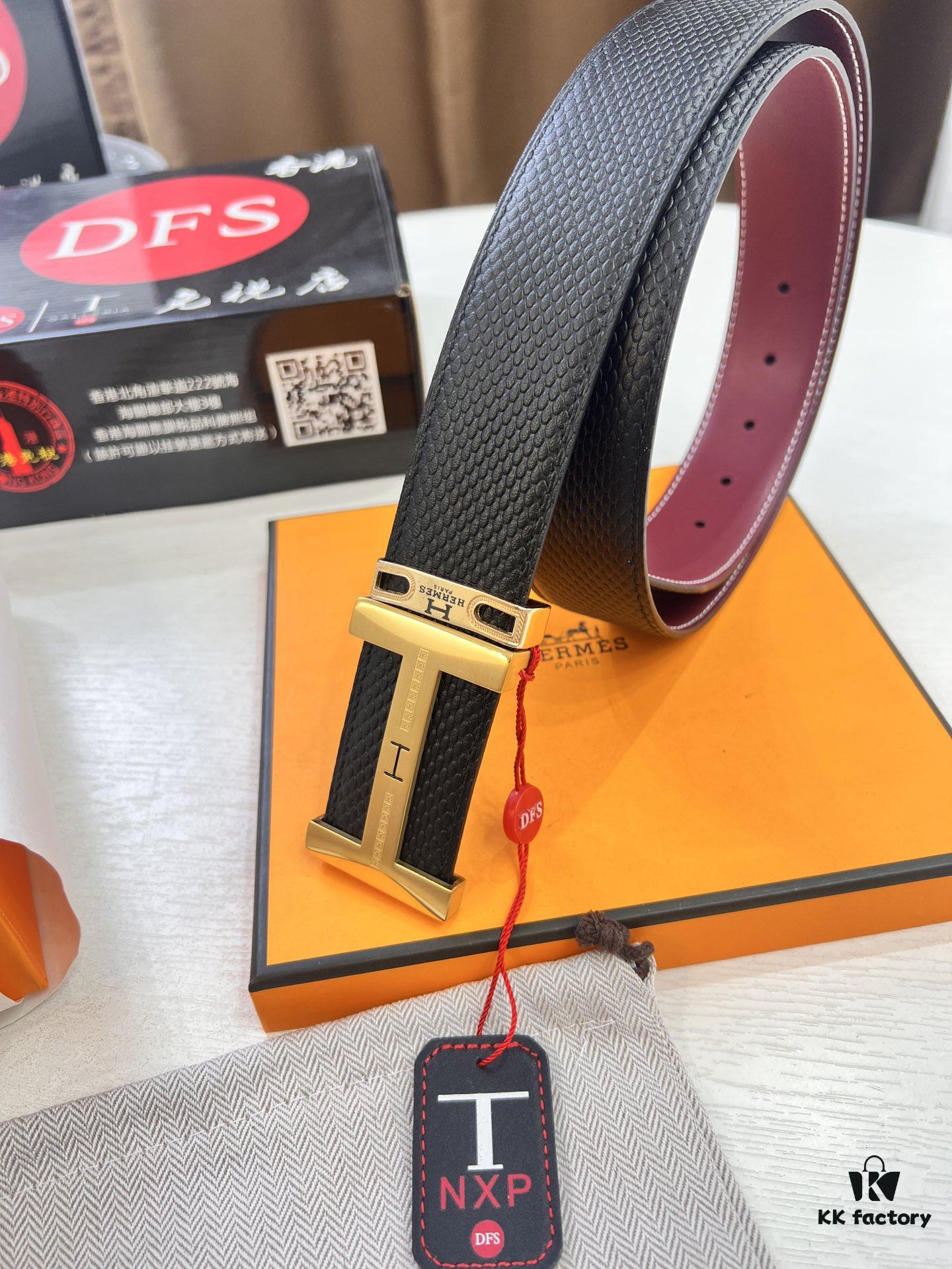 Hermès Men's Belt, Wine Red Fine-Grain Full-Grain Calfskin, 3.8cm Width, Original Imported Punching Head Leather, Stainless Steel H Buckle, Custom Length