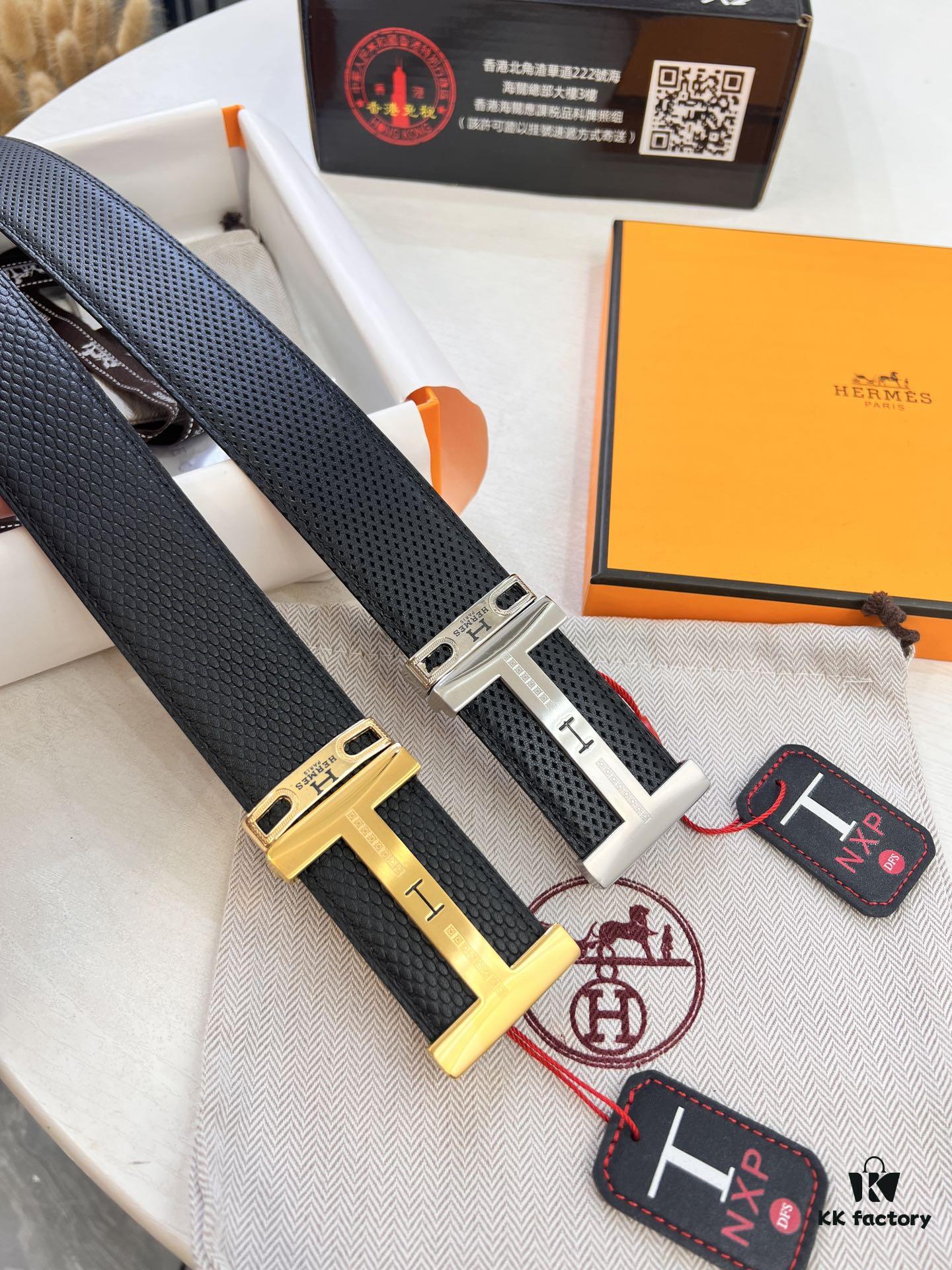 Hermès Men's Belt, Wine Red Fine-Grain Full-Grain Calfskin, 3.8cm Width, Original Imported Punching Head Leather, Stainless Steel H Buckle, Custom Length