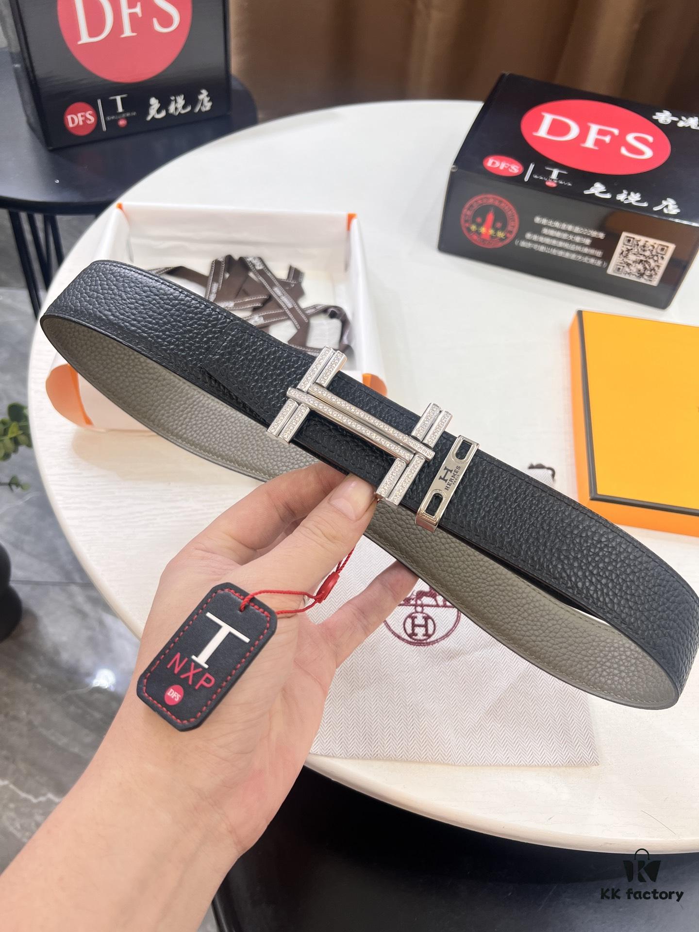 Hermès H Belt, ZP Mold Made, Full H Plated Pattern Stainless Steel Hardware, Original Crispy Grain Leather, Reversible Design, Top Quality