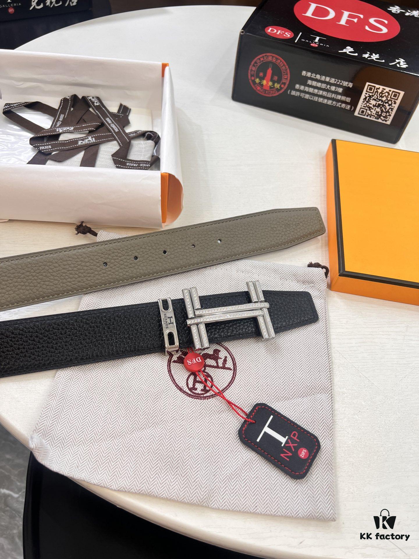 Hermès H Belt, ZP Mold Made, Full H Plated Pattern Stainless Steel Hardware, Original Crispy Grain Leather, Reversible Design, Top Quality