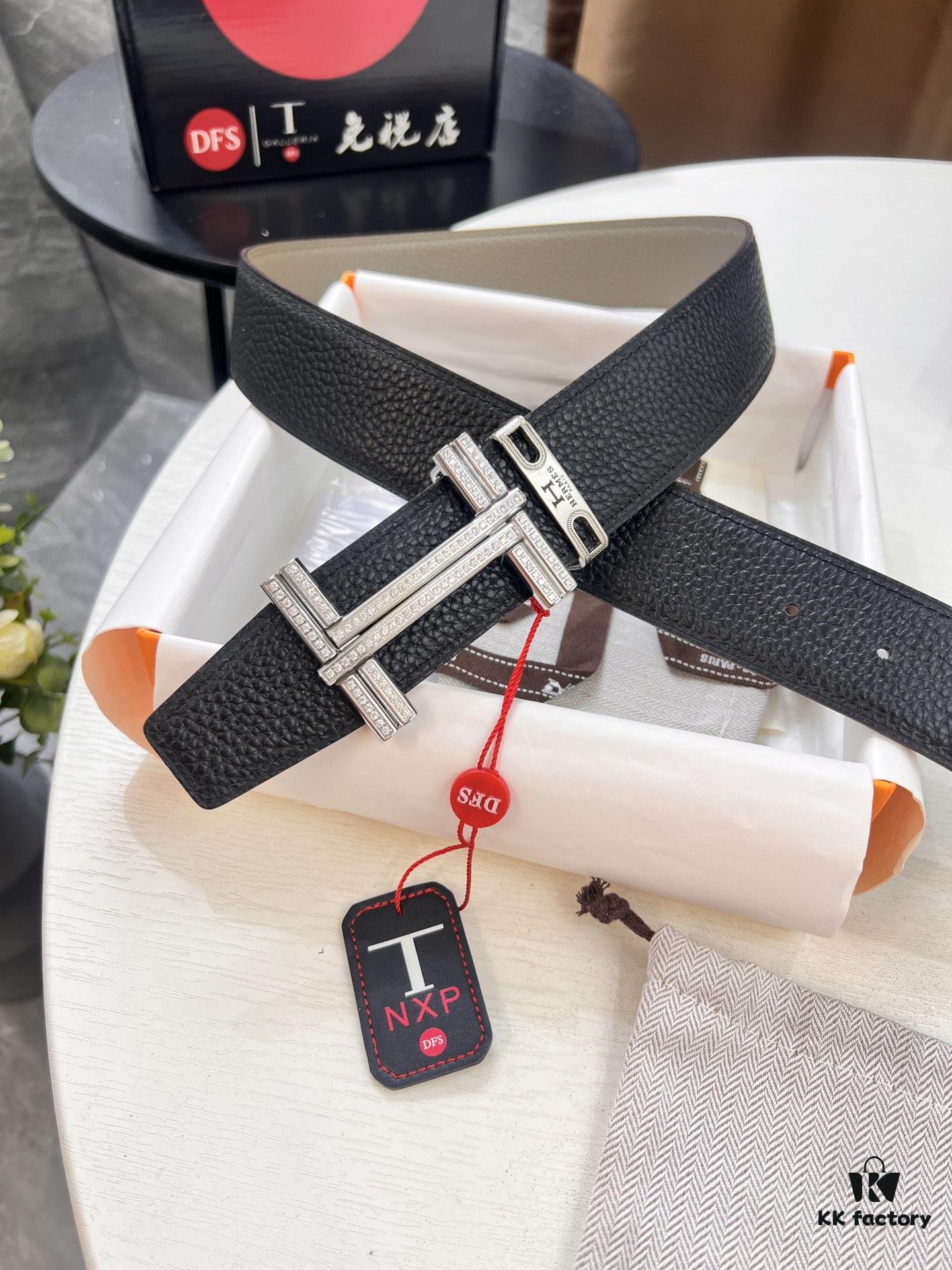 Hermès H Belt, ZP Mold Made, Full H Plated Pattern Stainless Steel Hardware, Original Crispy Grain Leather, Reversible Design, Top Quality