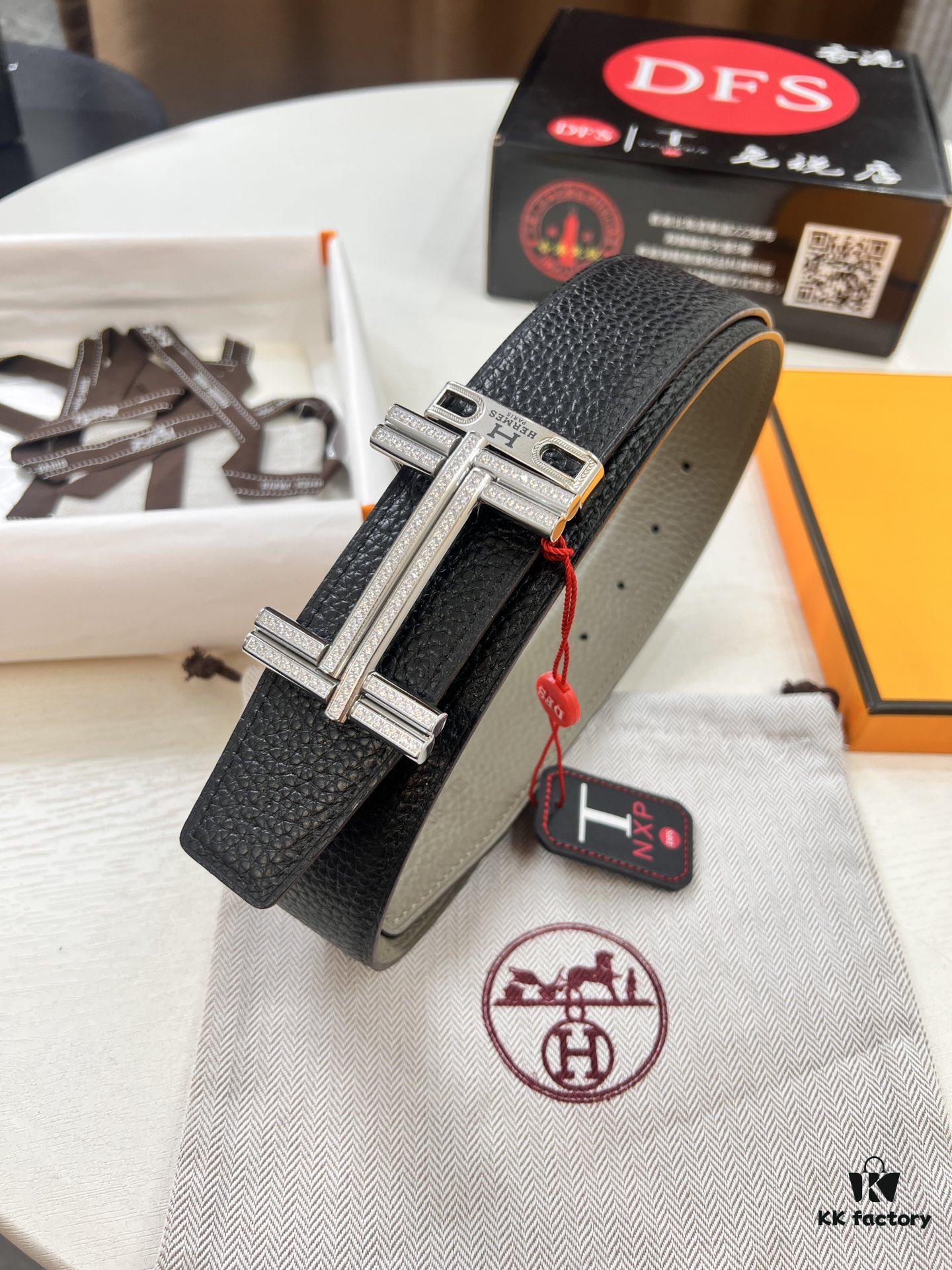 Hermès H Belt, ZP Mold Made, Full H Plated Pattern Stainless Steel Hardware, Original Crispy Grain Leather, Reversible Design, Top Quality