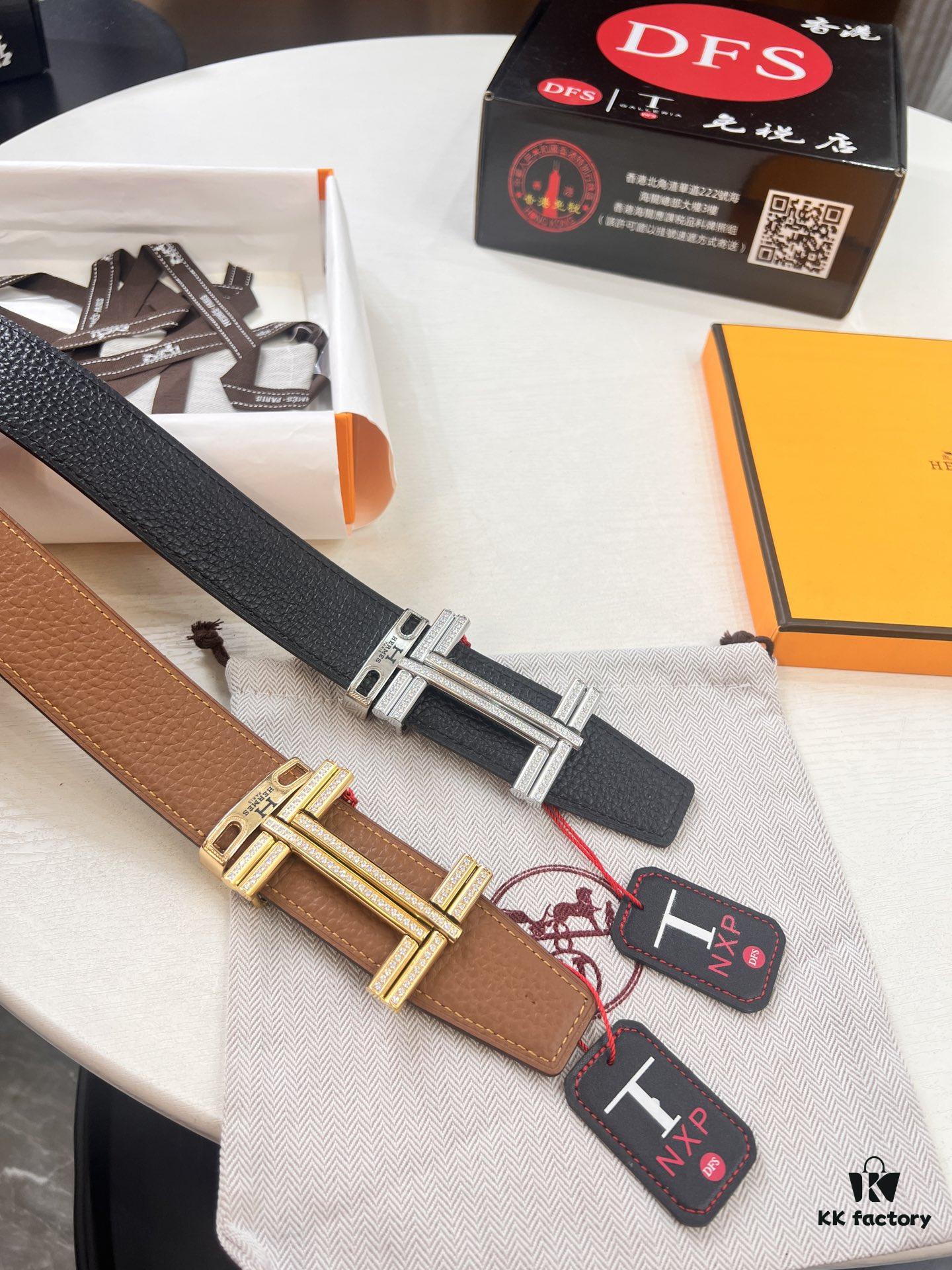 Hermès H Belt, ZP Mold Made, Full H Plated Pattern Stainless Steel Hardware, Original Crispy Grain Leather, Reversible Design, Top Quality