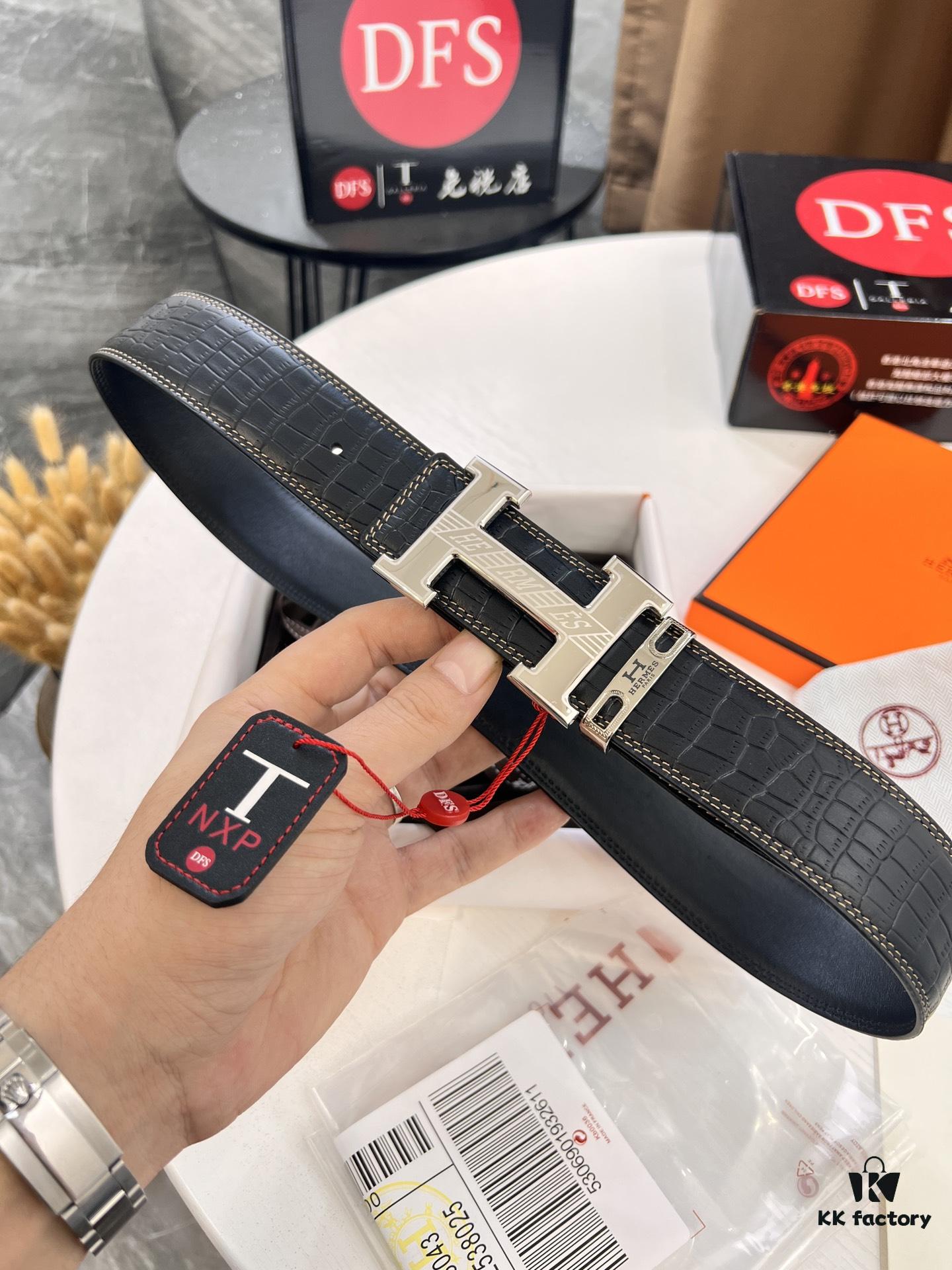 Hermès H Belt, New Arrival, Stainless Steel H Inner Buckle, ZP Synchronized Engraved Logo, Premium Crocodile Belly and Top Grain Cattle Leather