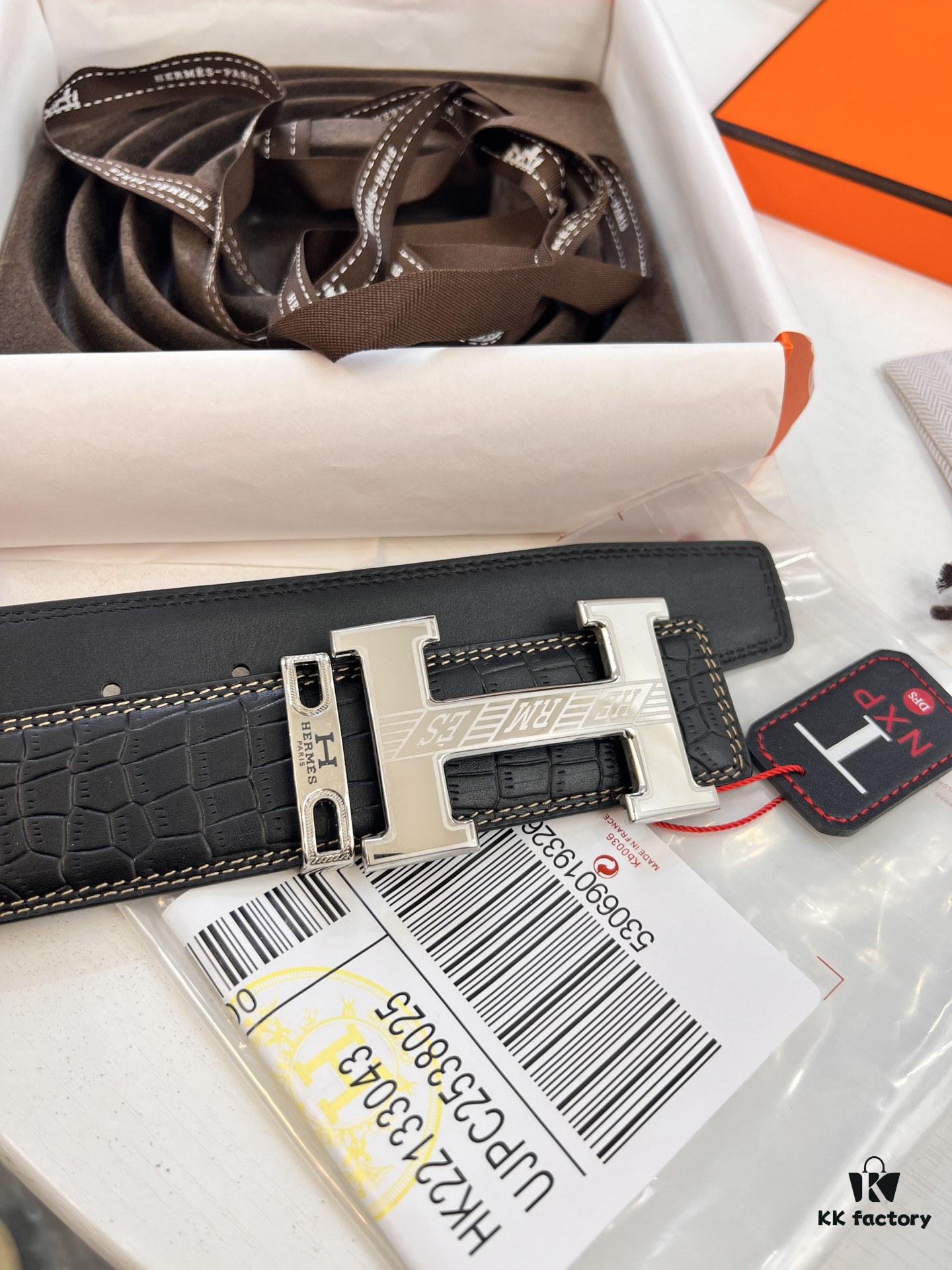 Hermès H Belt, New Arrival, Stainless Steel H Inner Buckle, ZP Synchronized Engraved Logo, Premium Crocodile Belly and Top Grain Cattle Leather