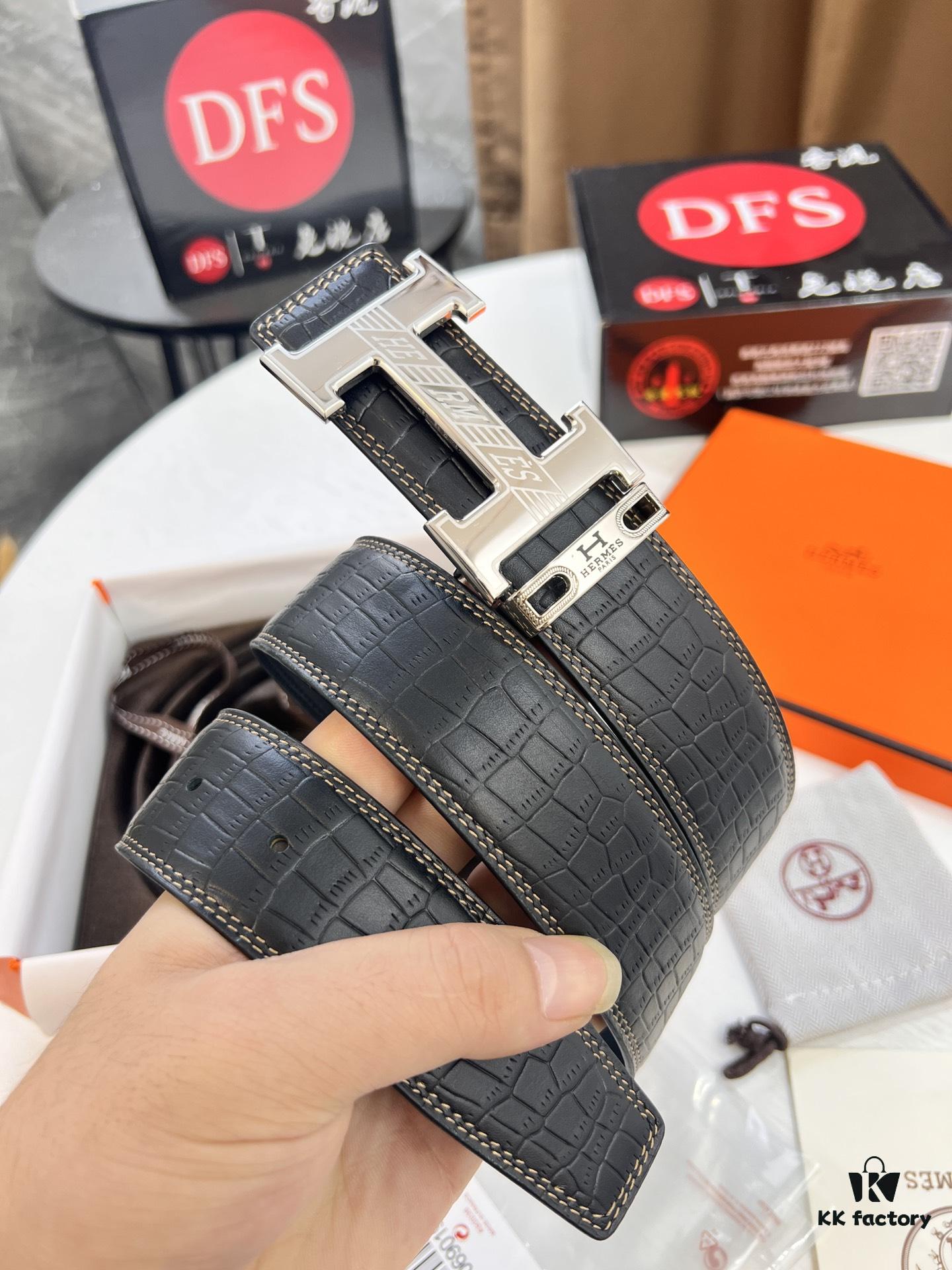 Hermès H Belt, New Arrival, Stainless Steel H Inner Buckle, ZP Synchronized Engraved Logo, Premium Crocodile Belly and Top Grain Cattle Leather