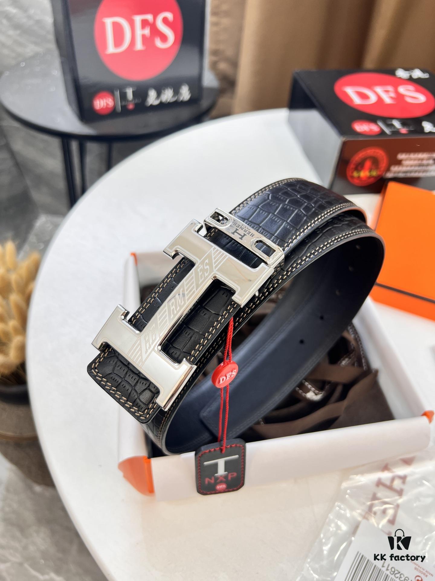 Hermès H Belt, New Arrival, Stainless Steel H Inner Buckle, ZP Synchronized Engraved Logo, Premium Crocodile Belly and Top Grain Cattle Leather