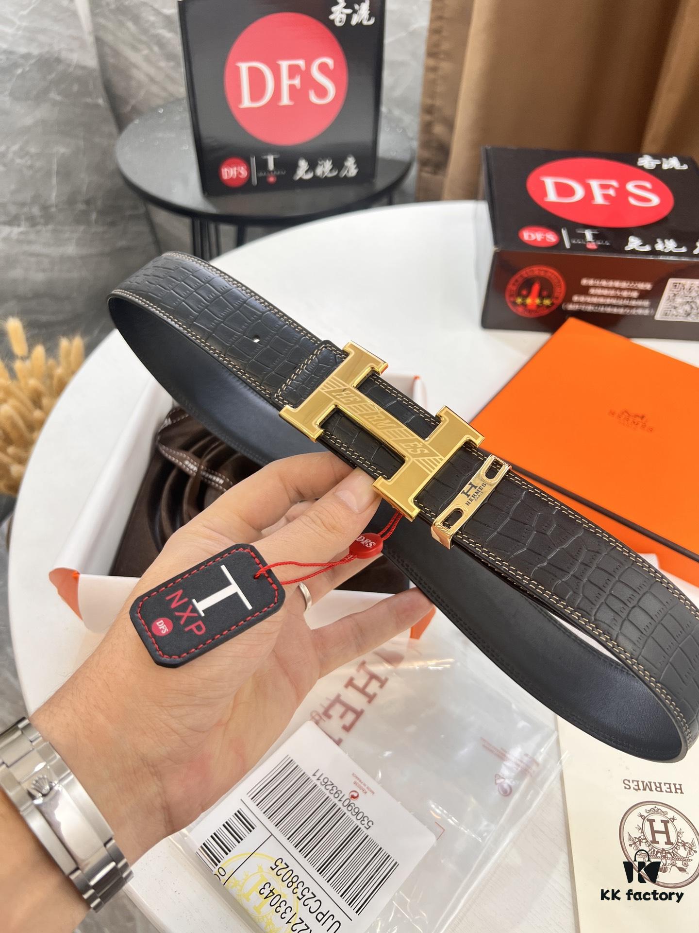 Hermès H Belt, New Arrival, Stainless Steel H Internal Buckle, ZP Synchronized Engraved Logo, 3.8cm Width, Premium Crocodile Belly and Top Layer Calfskin Leather