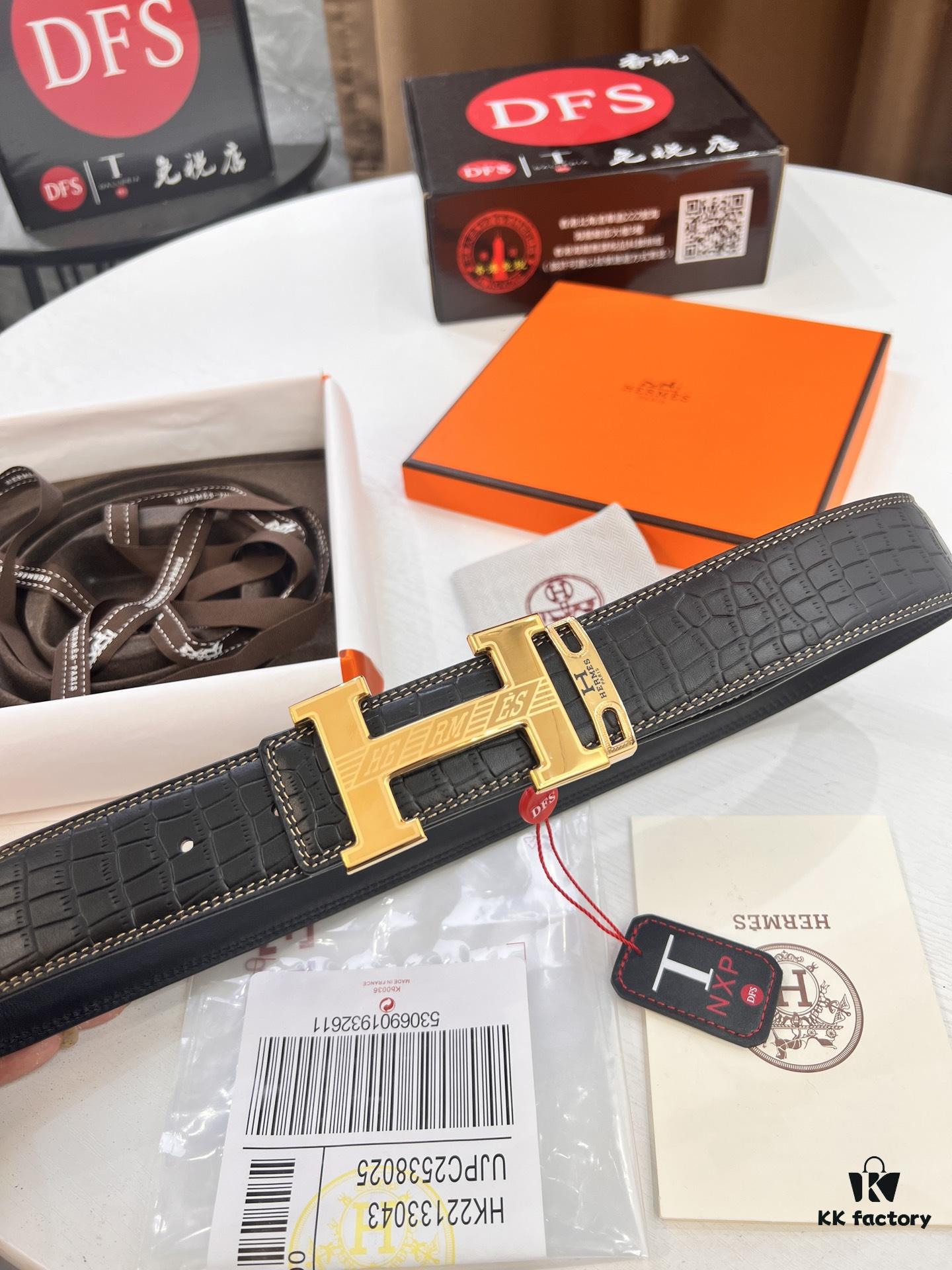 Hermès H Belt, New Arrival, Stainless Steel H Internal Buckle, ZP Synchronized Engraved Logo, 3.8cm Width, Premium Crocodile Belly and Top Layer Calfskin Leather