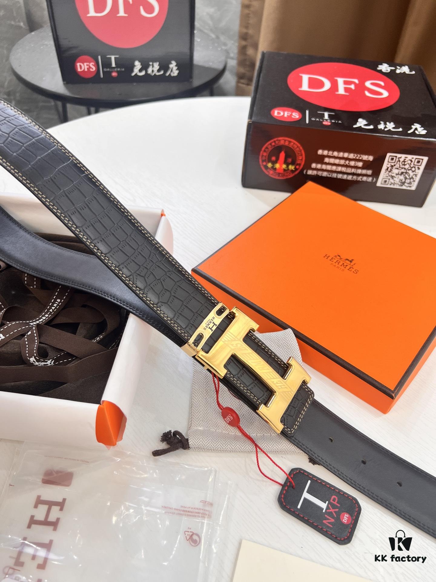 Hermès H Belt, New Arrival, Stainless Steel H Internal Buckle, ZP Synchronized Engraved Logo, 3.8cm Width, Premium Crocodile Belly and Top Layer Calfskin Leather