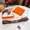 Hermès Men's Belt, Genuine Top-Layer Calfskin with Engraved Horse Carriage Embossing, 3.8cm Width, Stainless Steel Buckle, Adjustable Length
