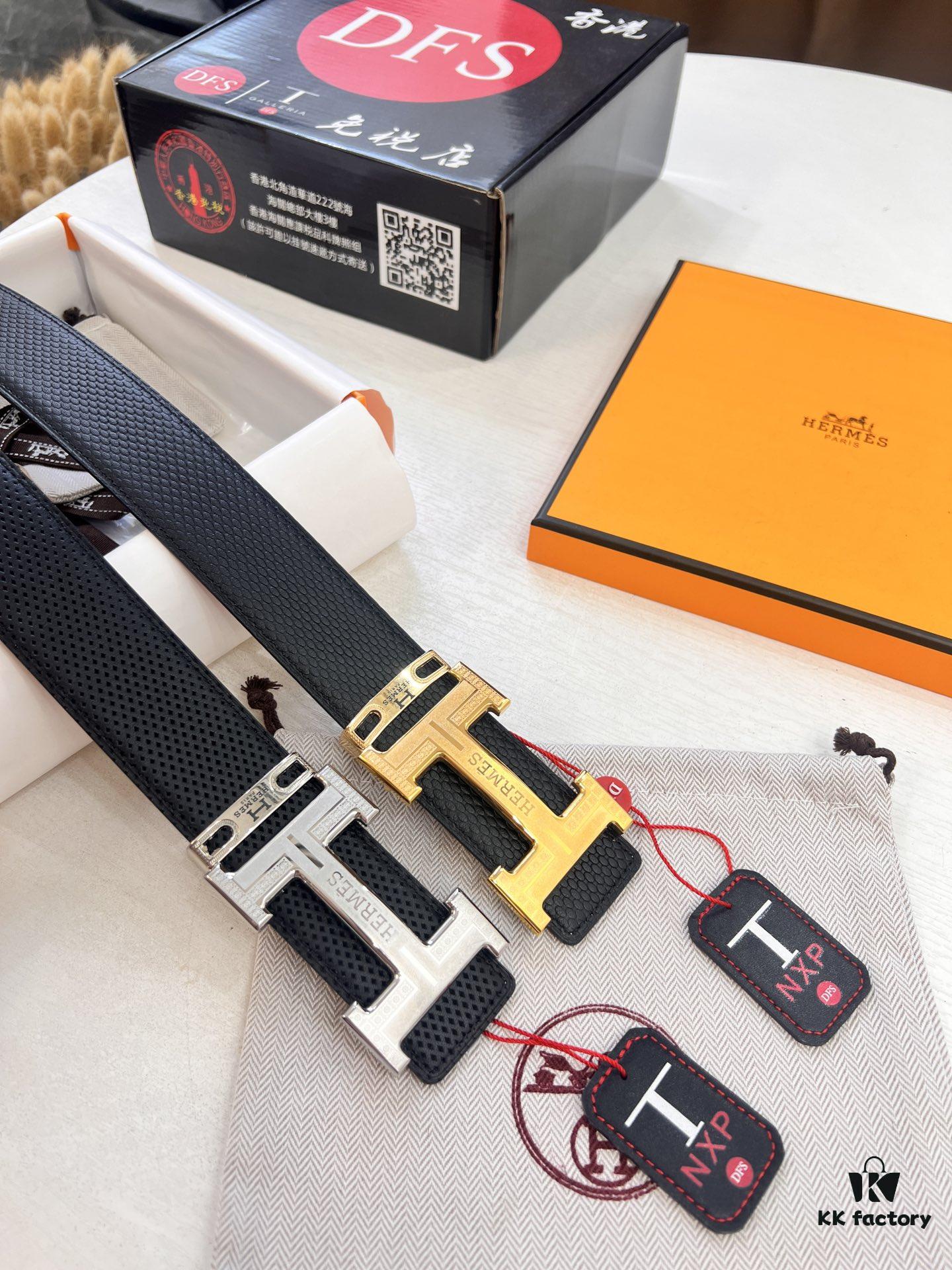 Hermes Men's Belt, Genuine Top-Layer Cowhide with Steel Hardware, 3.8cm Width, Ideal for Gifting