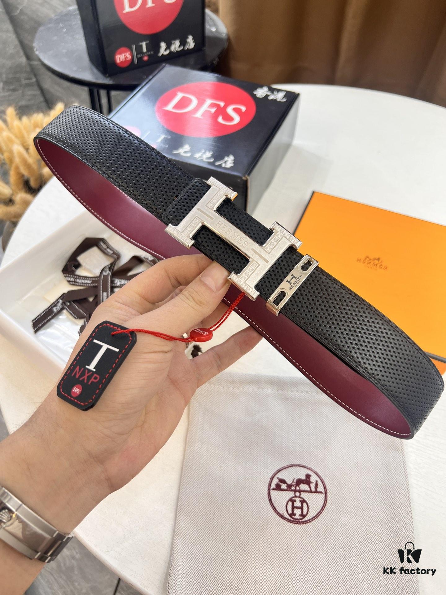 Hermès Men's Belt, Genuine Top-Layer Calfskin with Steel Hardware, 3.8cm Width, Ideal Gift