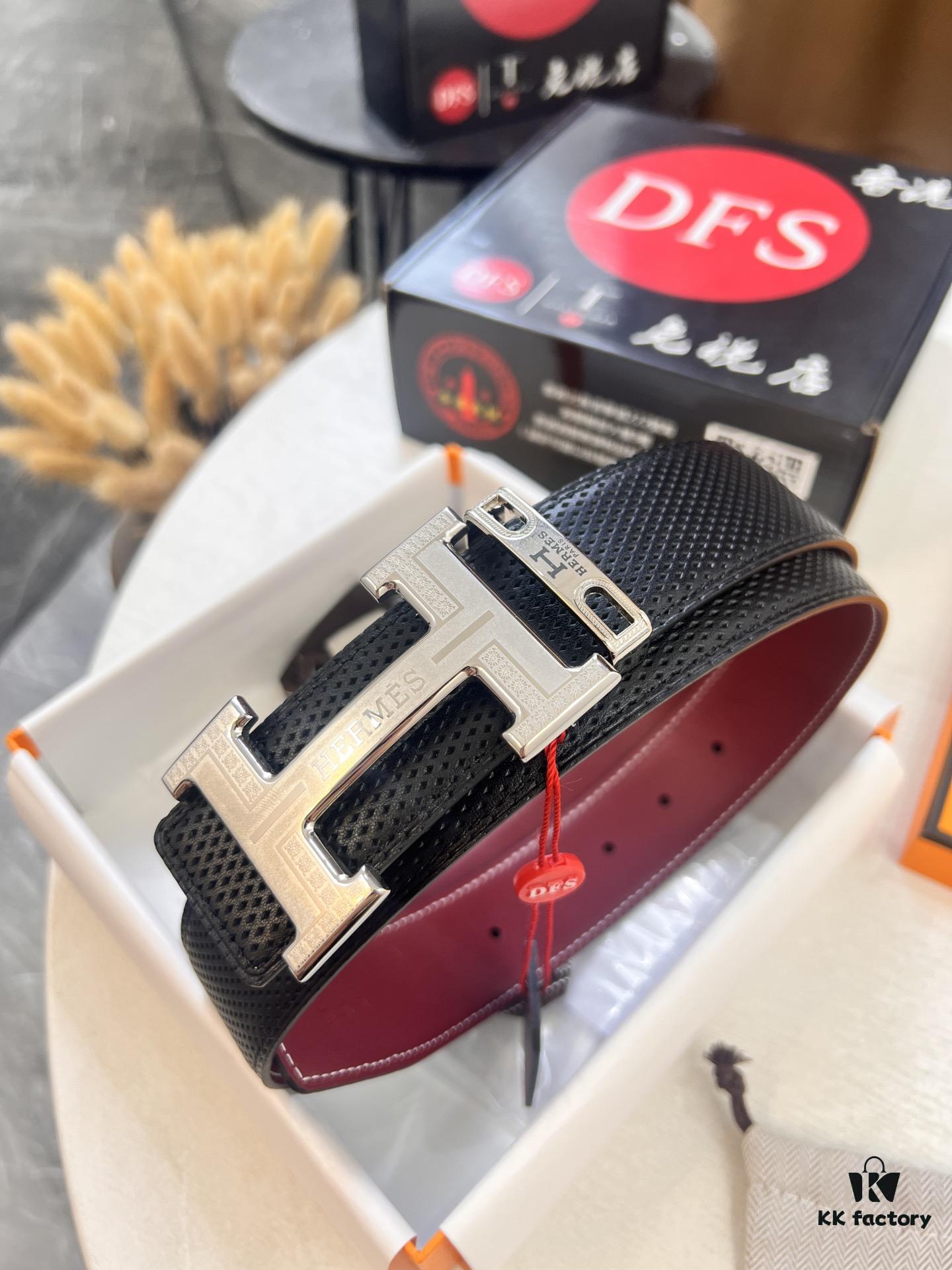 Hermès Men's Belt, Genuine Top-Layer Calfskin with Steel Hardware, 3.8cm Width, Ideal Gift