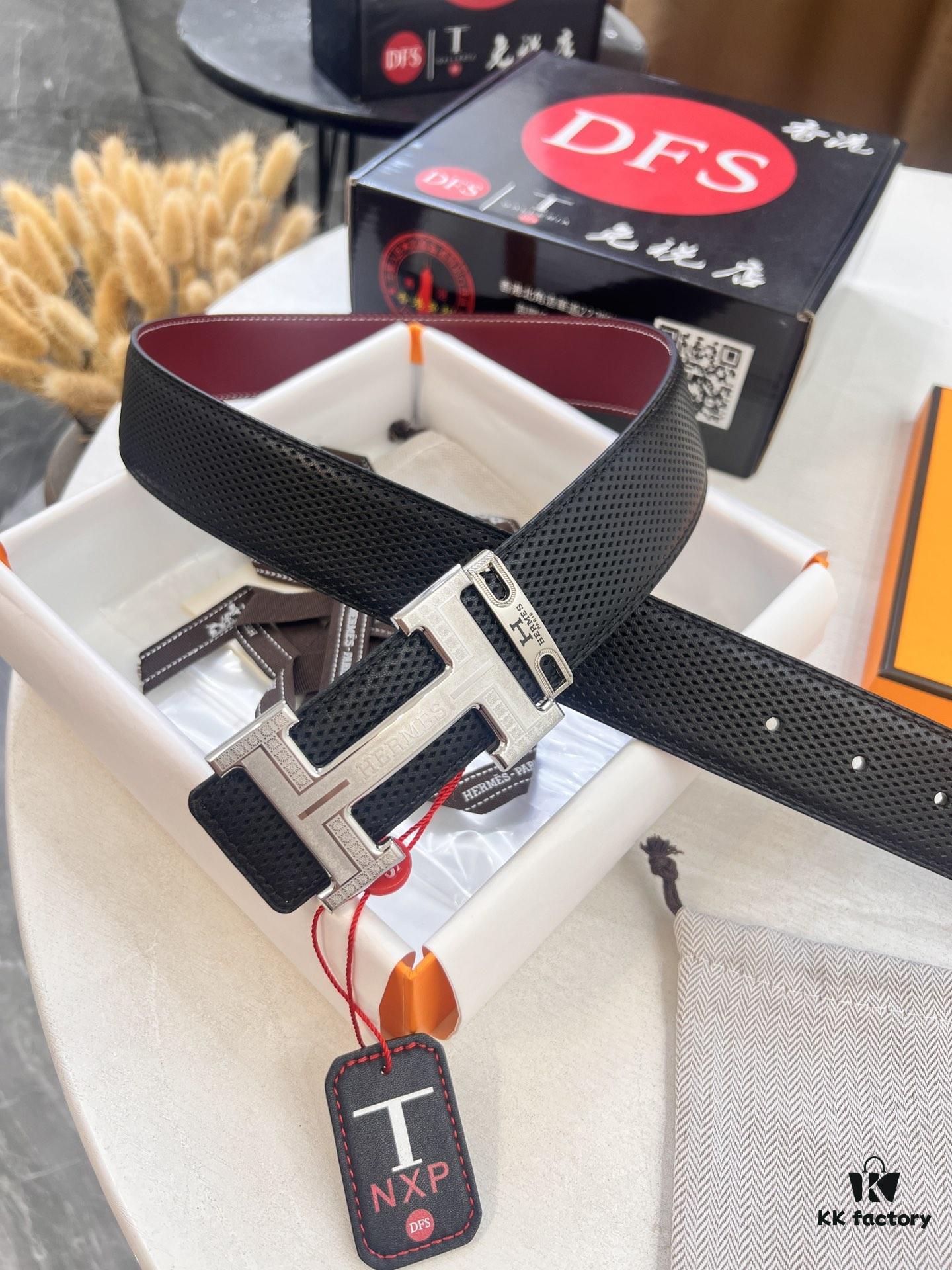 Hermès Men's Belt, Genuine Top-Layer Calfskin with Steel Hardware, 3.8cm Width, Ideal Gift