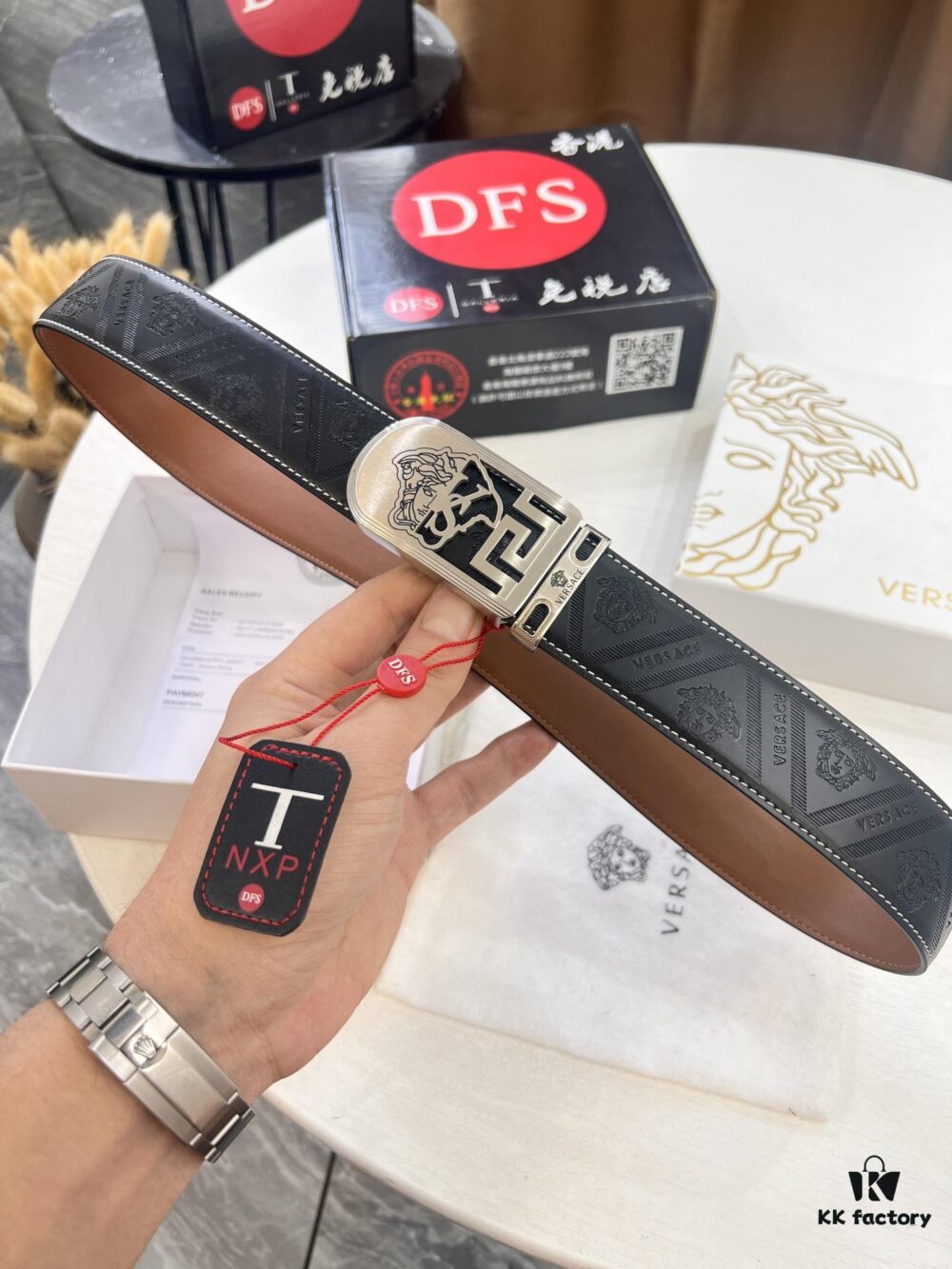 Versace Medusa Belt - Authentic Original Order, Italian Imported Top Grain Calfskin, 3.8cm Width, Hong Kong Duty-Free Gift Box