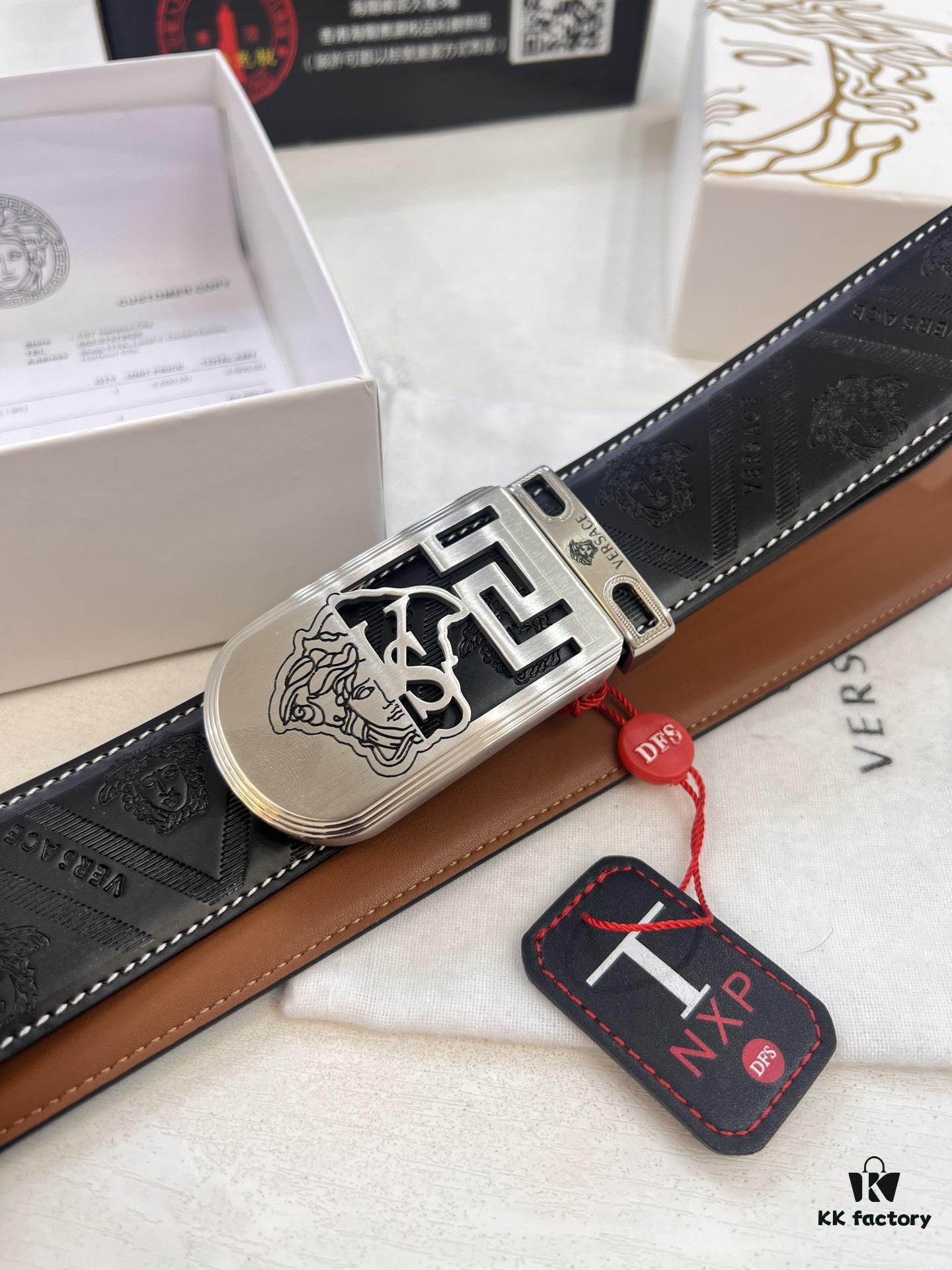 Versace Medusa Belt - Genuine Italian Top-Grain Calfskin, 3.8cm Width, Hong Kong Duty-Free T Gift Box, Original Factory Direct Order