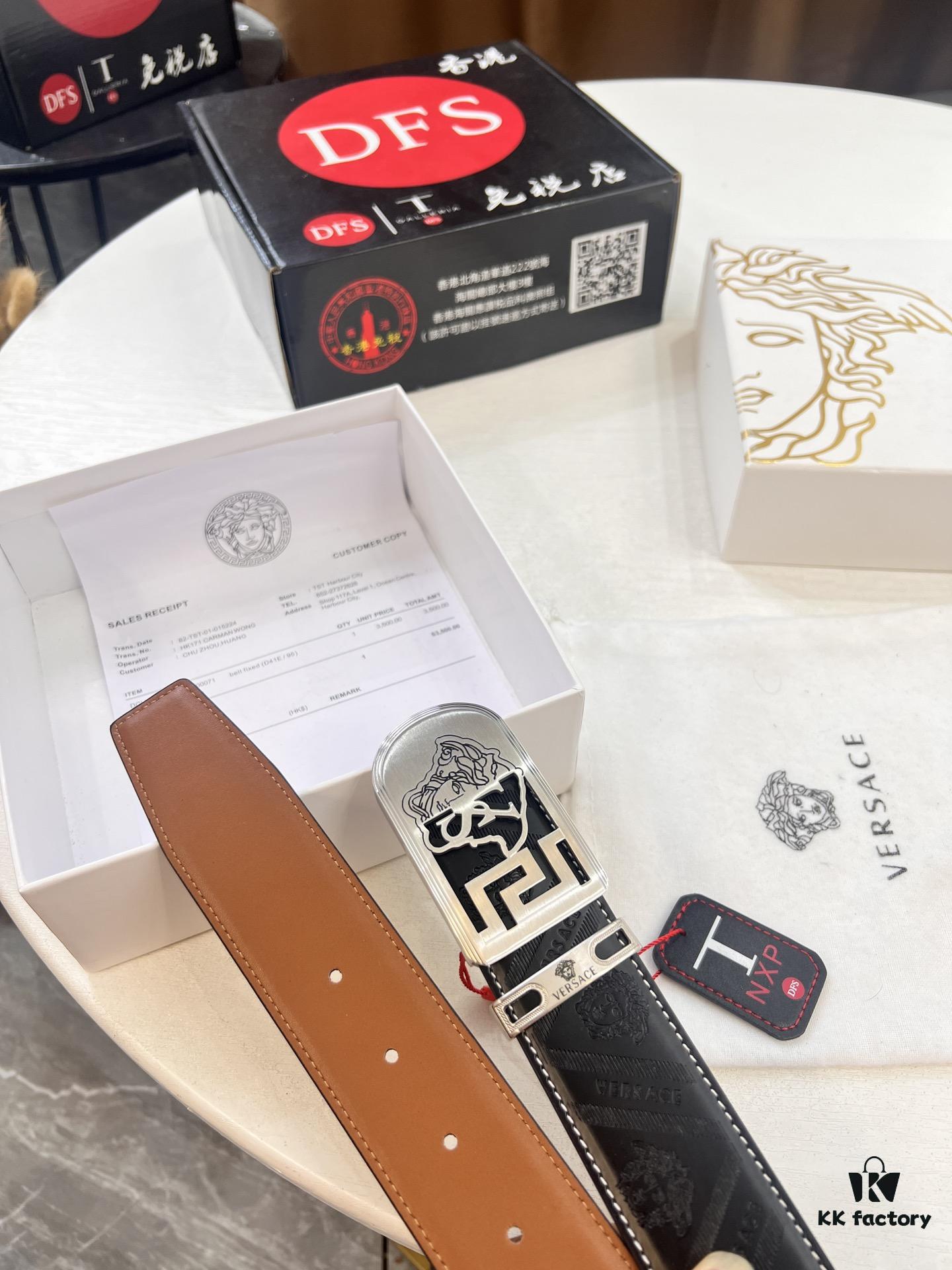 Versace Medusa Belt - Genuine Italian Top-Grain Calfskin, 3.8cm Width, Hong Kong Duty-Free T Gift Box, Original Factory Direct Order