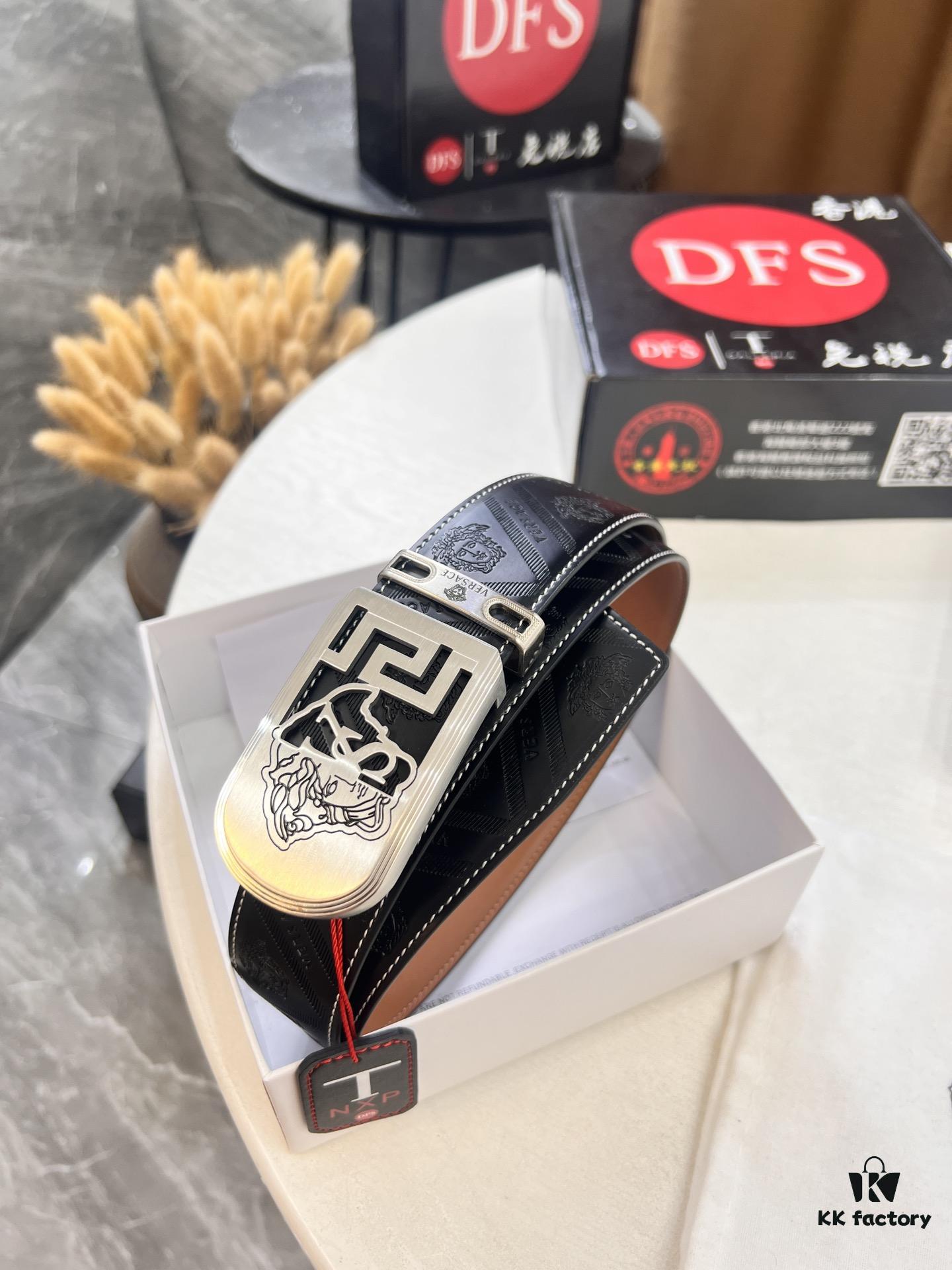 Versace Medusa Belt - Genuine Italian Top-Grain Calfskin, 3.8cm Width, Hong Kong Duty-Free T Gift Box, Original Factory Direct Order