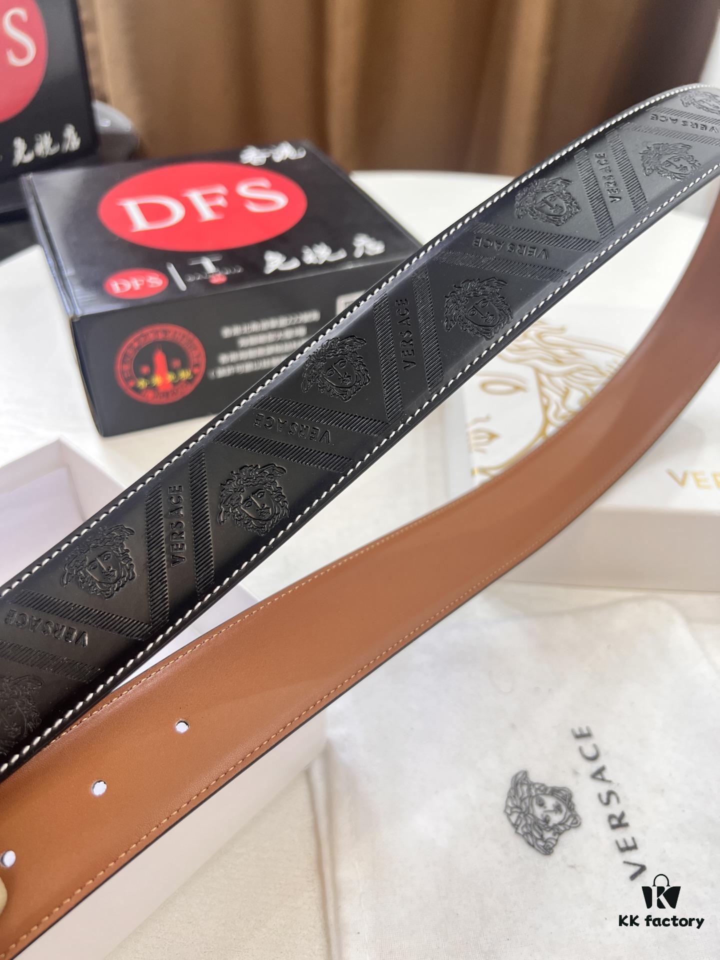 Versace Medusa Belt - Genuine Italian Top-Grain Calfskin, 3.8cm Width, Hong Kong Duty-Free T Gift Box, Original Factory Direct Order