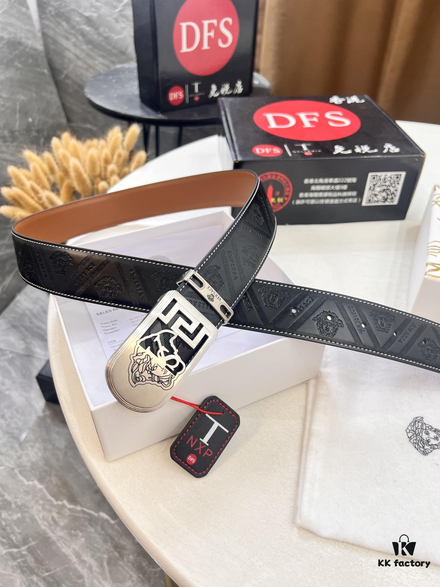 Versace Medusa Belt - Genuine Italian Top-Grain Calfskin, 3.8cm Width, Hong Kong Duty-Free T Gift Box, Original Factory Direct Order