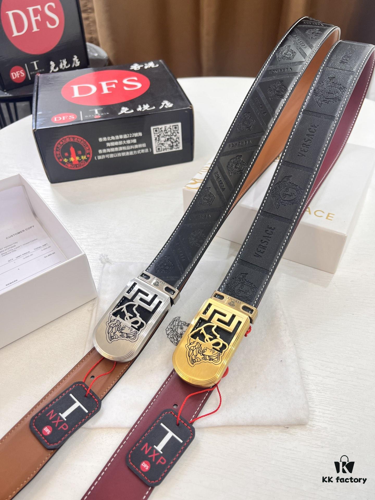 Versace Medusa Belt - Genuine Italian Top-Grain Calfskin, 3.8cm Width, Hong Kong Duty-Free T Gift Box, Original Factory Direct Order