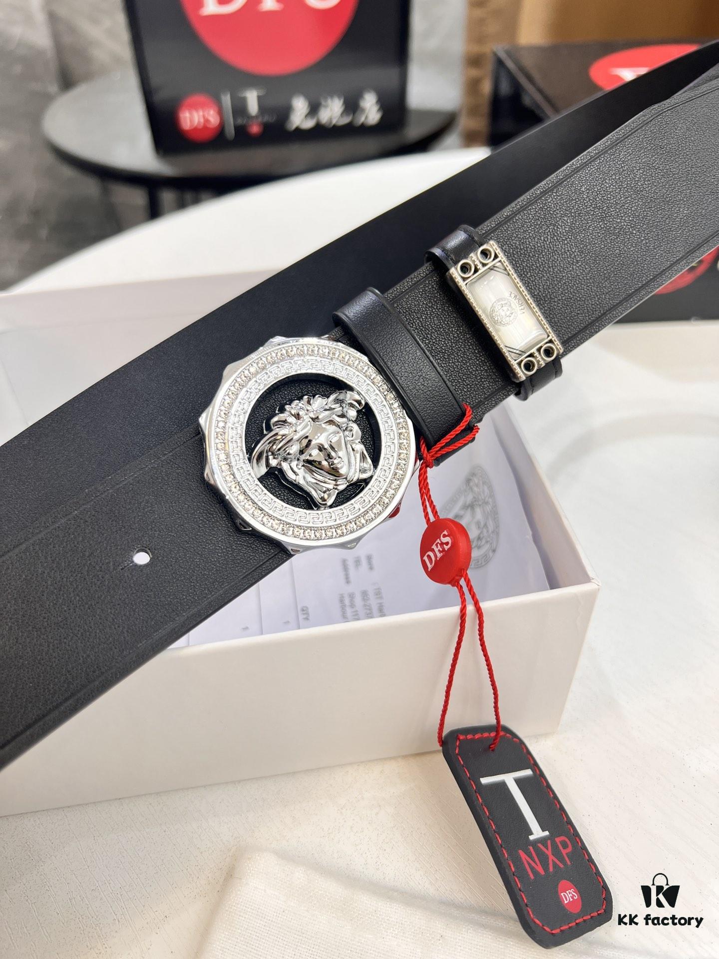 Versace Medusa Belt - Original Factory Direct, Italian Imported Smooth Calfskin Leather, 3.8cm Width, Authentic Hardware with NXP Anti-Counterfeit Chip