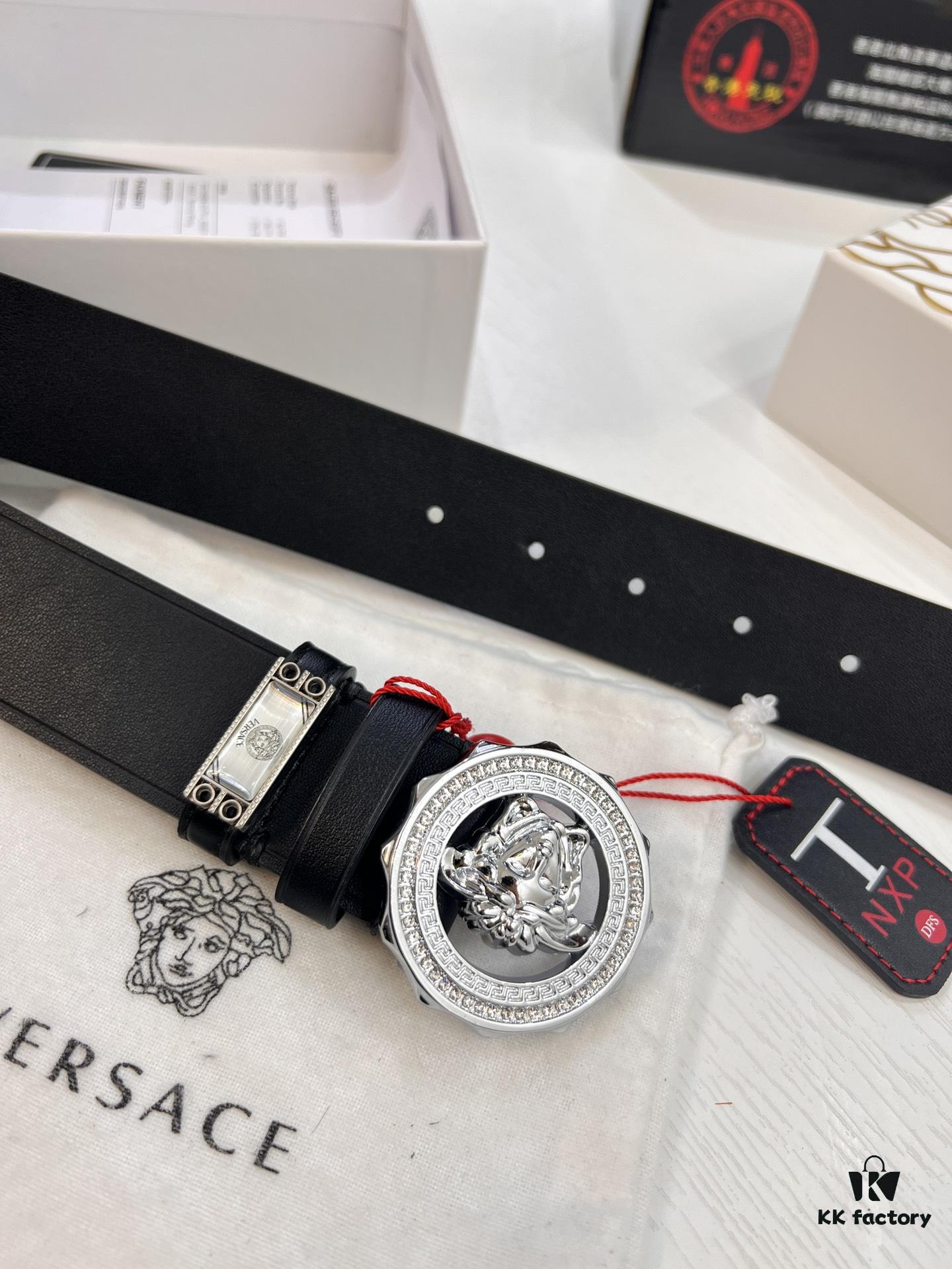 Versace Medusa Belt - Original Factory Direct, Italian Imported Smooth Calfskin Leather, 3.8cm Width, Authentic Hardware with NXP Anti-Counterfeit Chip