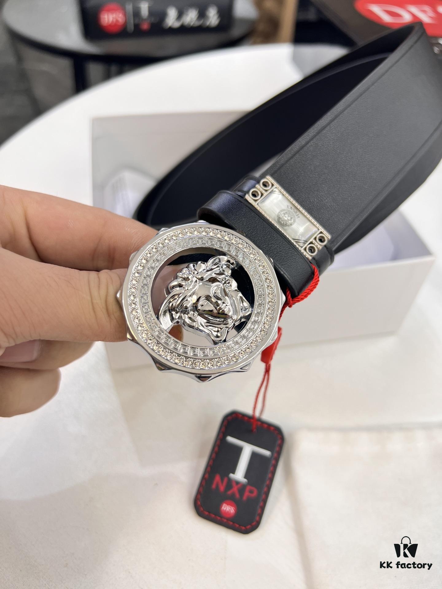 Versace Medusa Belt - Original Factory Direct, Italian Imported Smooth Calfskin Leather, 3.8cm Width, Authentic Hardware with NXP Anti-Counterfeit Chip