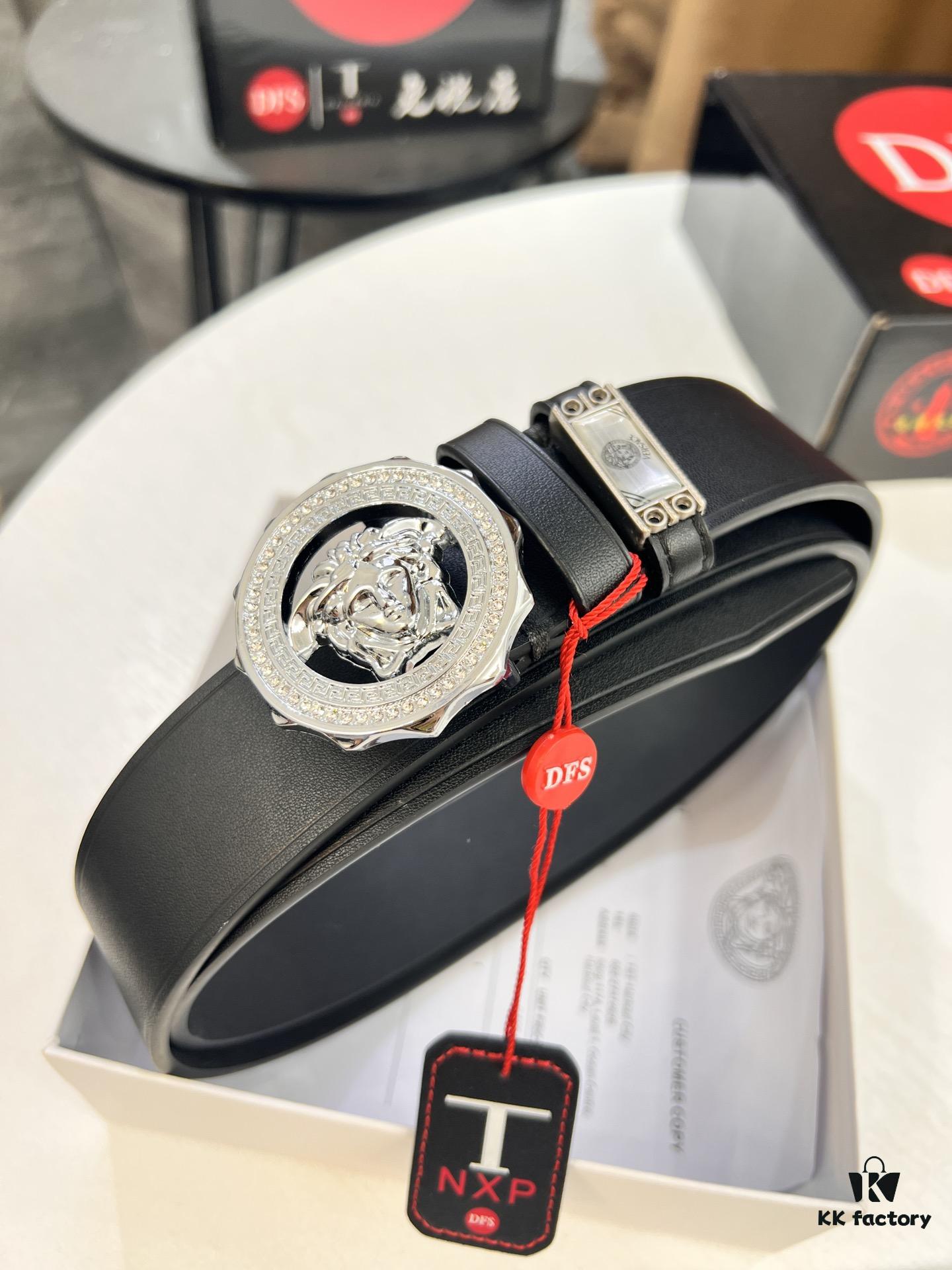 Versace Medusa Belt - Original Factory Direct, Italian Imported Smooth Calfskin Leather, 3.8cm Width, Authentic Hardware with NXP Anti-Counterfeit Chip