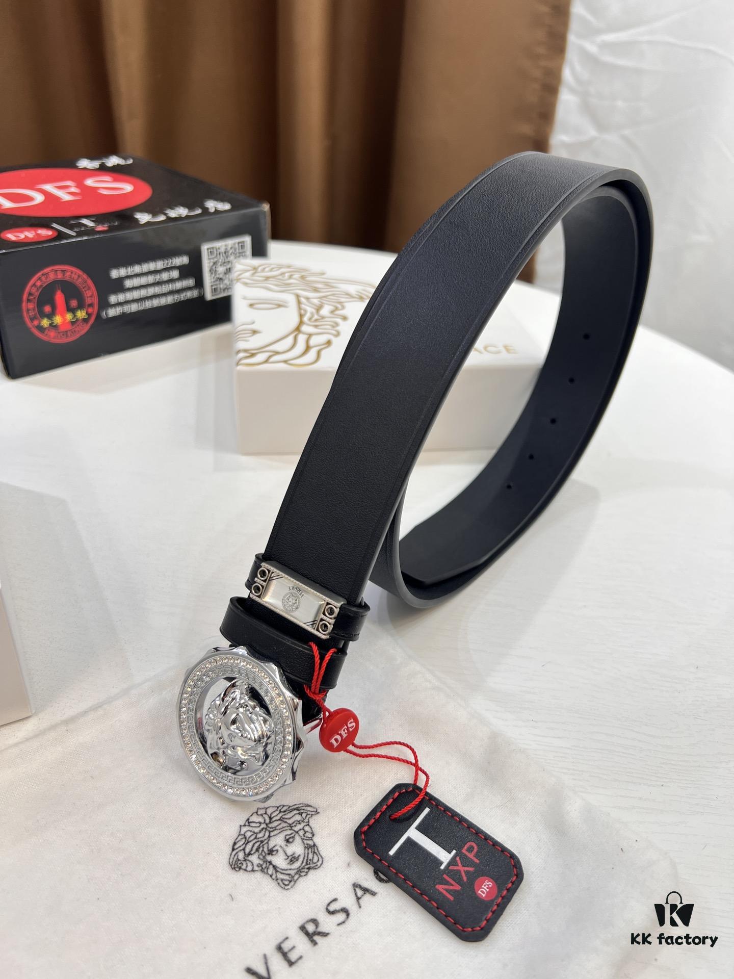 Versace Medusa Belt - Original Factory Direct, Italian Imported Smooth Calfskin Leather, 3.8cm Width, Authentic Hardware with NXP Anti-Counterfeit Chip