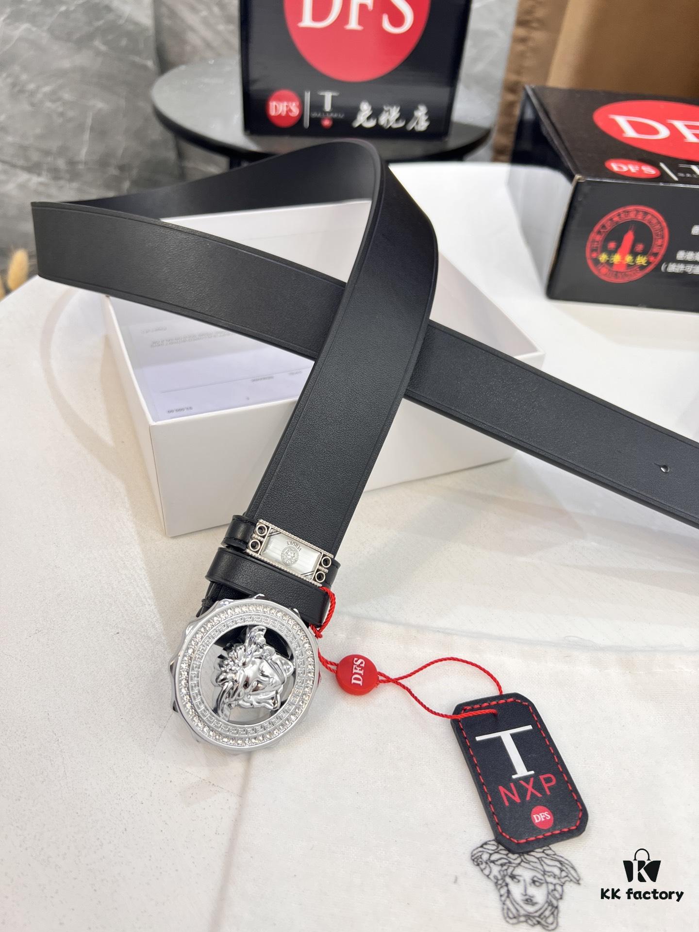 Versace Medusa Belt - Original Factory Direct, Italian Imported Smooth Calfskin Leather, 3.8cm Width, Authentic Hardware with NXP Anti-Counterfeit Chip