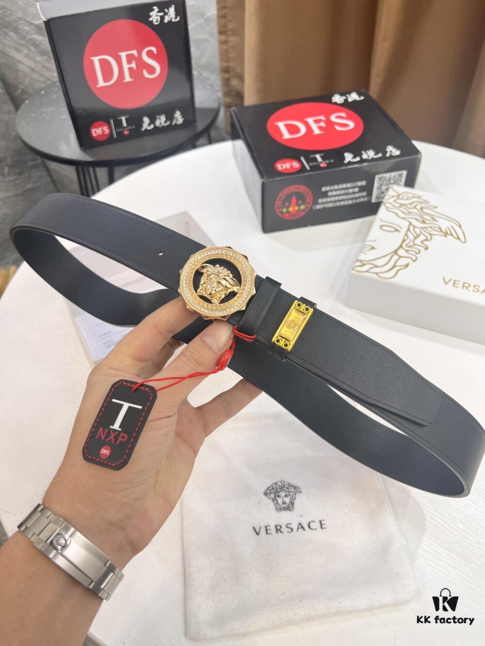 Versace Medusa Belt - Original Factory Order, Italian Imported Smooth Calfskin, 3.8cm Width, Authentic Hardware with NXP Anti-Counterfeit Chip