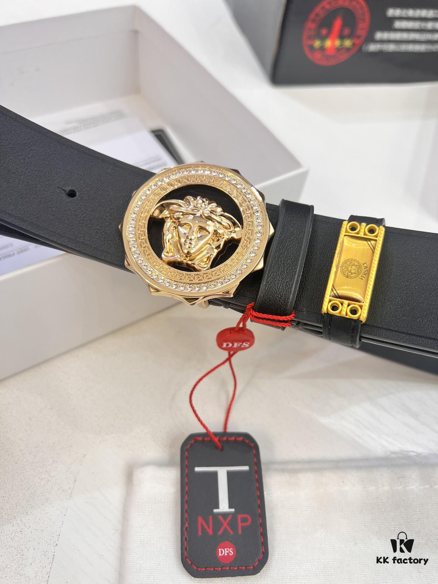 Versace Medusa Belt - Original Factory Order, Italian Imported Smooth Calfskin, 3.8cm Width, Authentic Hardware with NXP Anti-Counterfeit Chip