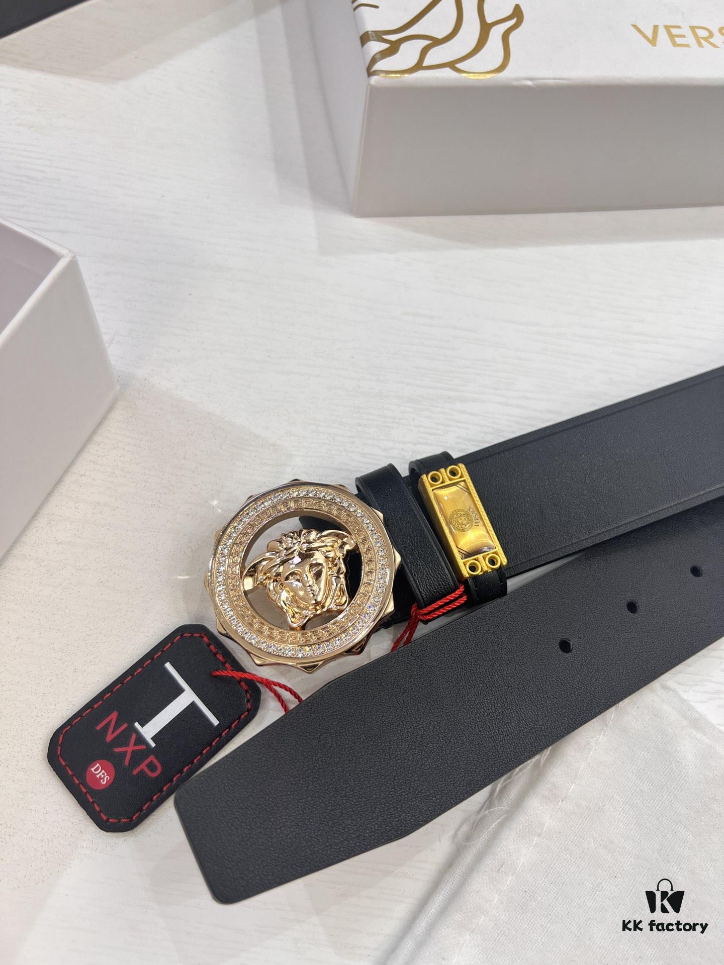 Versace Medusa Belt - Original Factory Order, Italian Imported Smooth Calfskin, 3.8cm Width, Authentic Hardware with NXP Anti-Counterfeit Chip