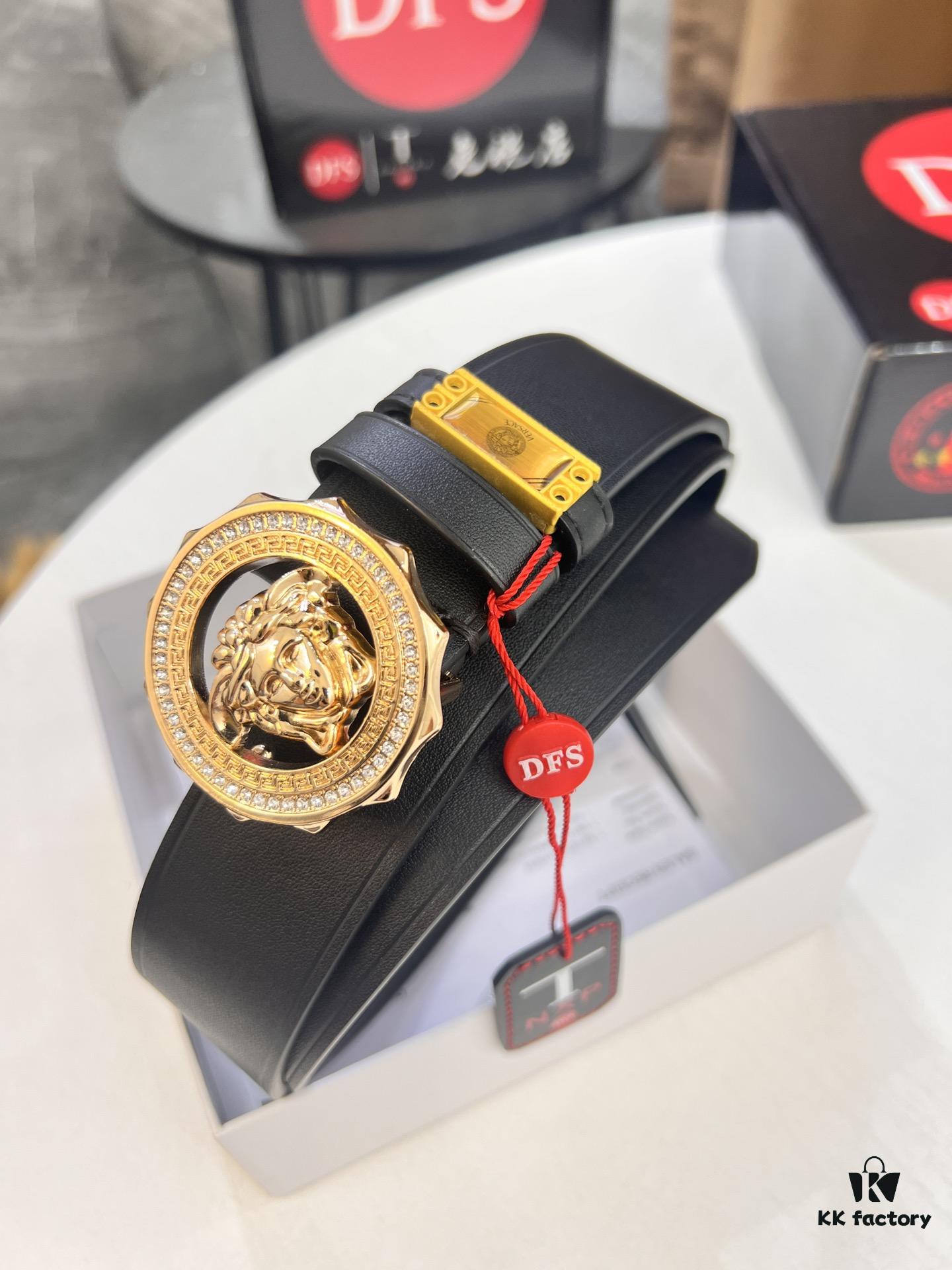 Versace Medusa Belt - Original Factory Order, Italian Imported Smooth Calfskin, 3.8cm Width, Authentic Hardware with NXP Anti-Counterfeit Chip