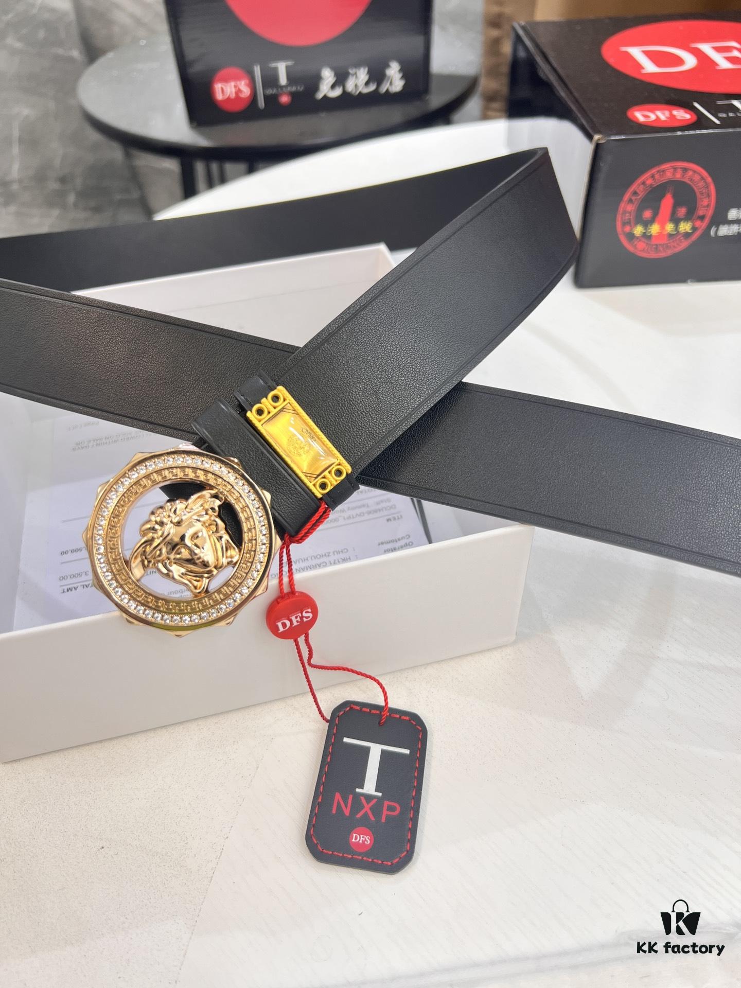 Versace Medusa Belt - Original Factory Order, Italian Imported Smooth Calfskin, 3.8cm Width, Authentic Hardware with NXP Anti-Counterfeit Chip