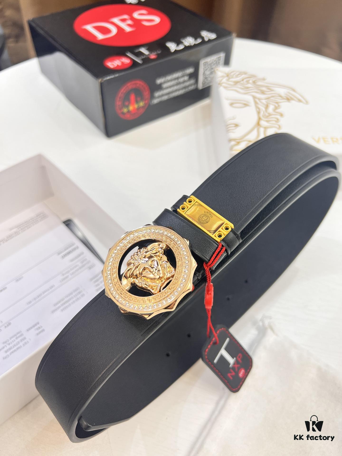 Versace Medusa Belt - Original Factory Order, Italian Imported Smooth Calfskin, 3.8cm Width, Authentic Hardware with NXP Anti-Counterfeit Chip