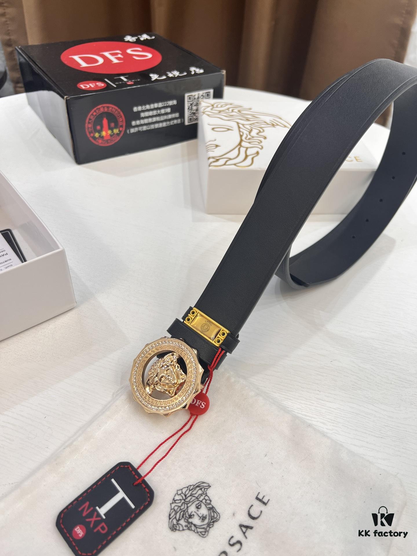 Versace Medusa Belt - Original Factory Order, Italian Imported Smooth Calfskin, 3.8cm Width, Authentic Hardware with NXP Anti-Counterfeit Chip