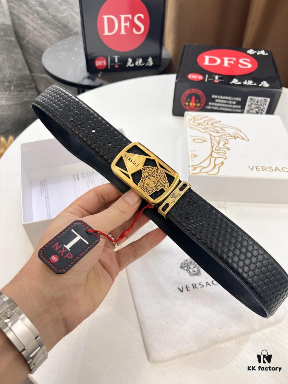 Versace Belt, New Arrival, Genuine Top-Layer Calfskin with Medusa Embossing, Fashion Designer Brand, Soft Leather Texture, Premium Stainless Steel Hardware, 3.8cm Width