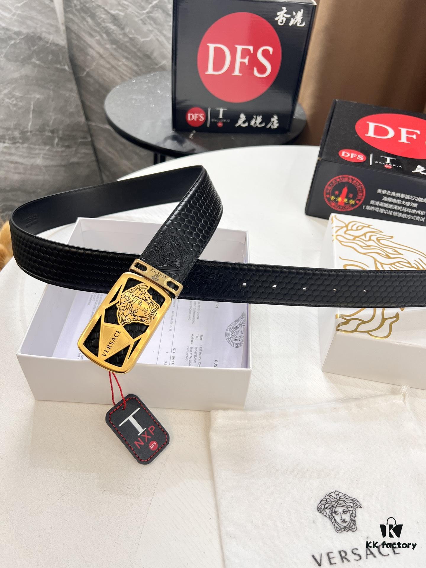 Versace Belt, New Arrival, Top-Quality Genuine Leather with Medusa Head Embossing, Soft Touch Leather, Fashion Streetwear Style, 3.8cm Width, Authentic Medusa Steel Hardware
