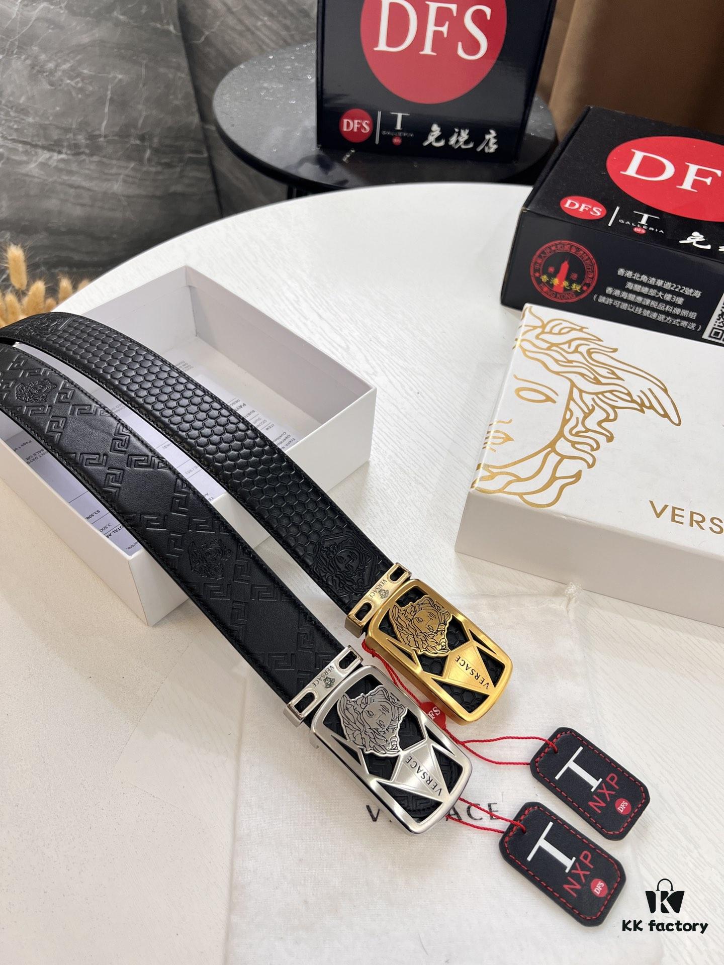 Versace Belt, New Arrival, Top-Quality Genuine Leather with Medusa Head Embossing, Soft Touch Leather, Fashion Streetwear Style, 3.8cm Width, Authentic Medusa Steel Hardware