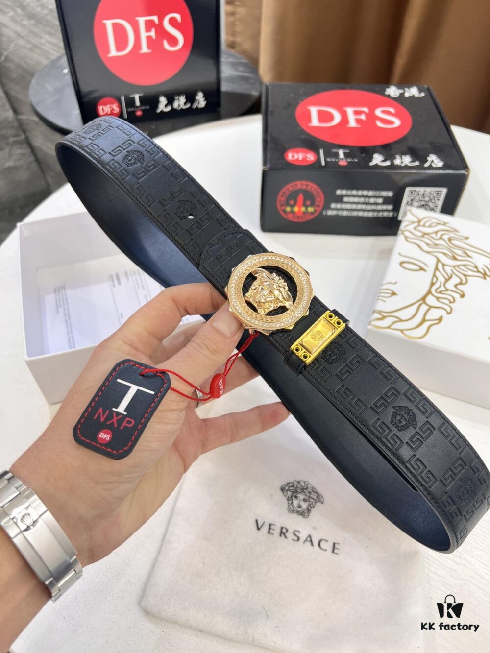 Versace Medusa Belt - Original Factory Order, Italian Imported Top Grain Calfskin, 3.8cm Width, Authentic Medusa Hardware, Hong Kong Duty-Free Gift Box