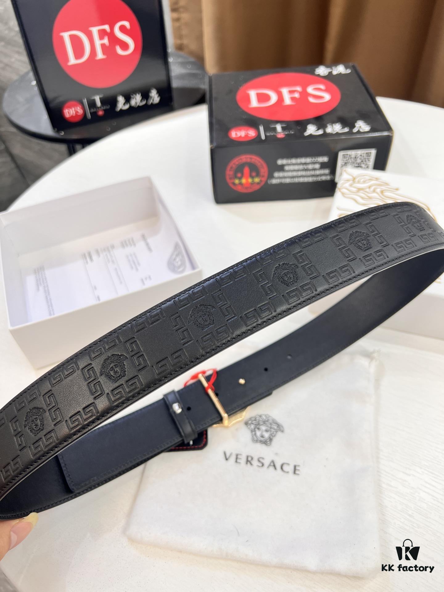 Versace Medusa Belt - Original Factory Order, Italian Imported Top Grain Calfskin, 3.8cm Width, Authentic Packaging with NXP RFID Tag