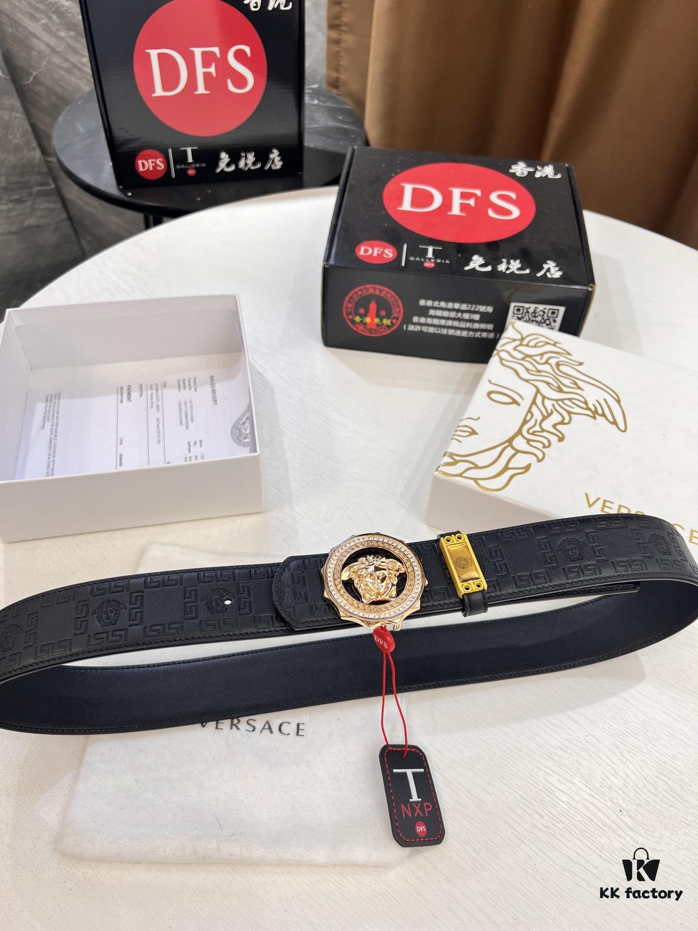 Versace Medusa Belt - Original Factory Order, Italian Imported Top Grain Calfskin, 3.8cm Width, Authentic Packaging with NXP RFID Tag