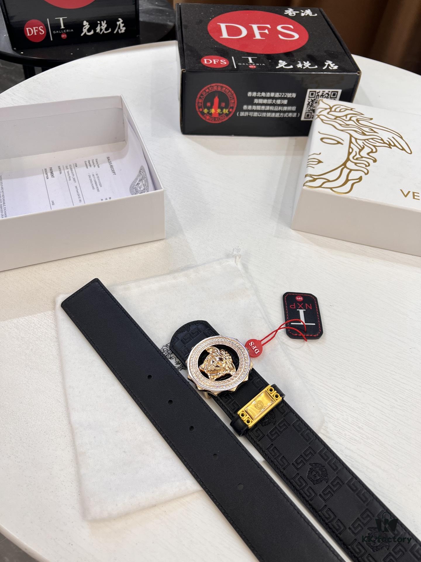 Versace Medusa Belt - Original Factory Order, Italian Imported Top Grain Calfskin, 3.8cm Width, Authentic Packaging with NXP RFID Tag